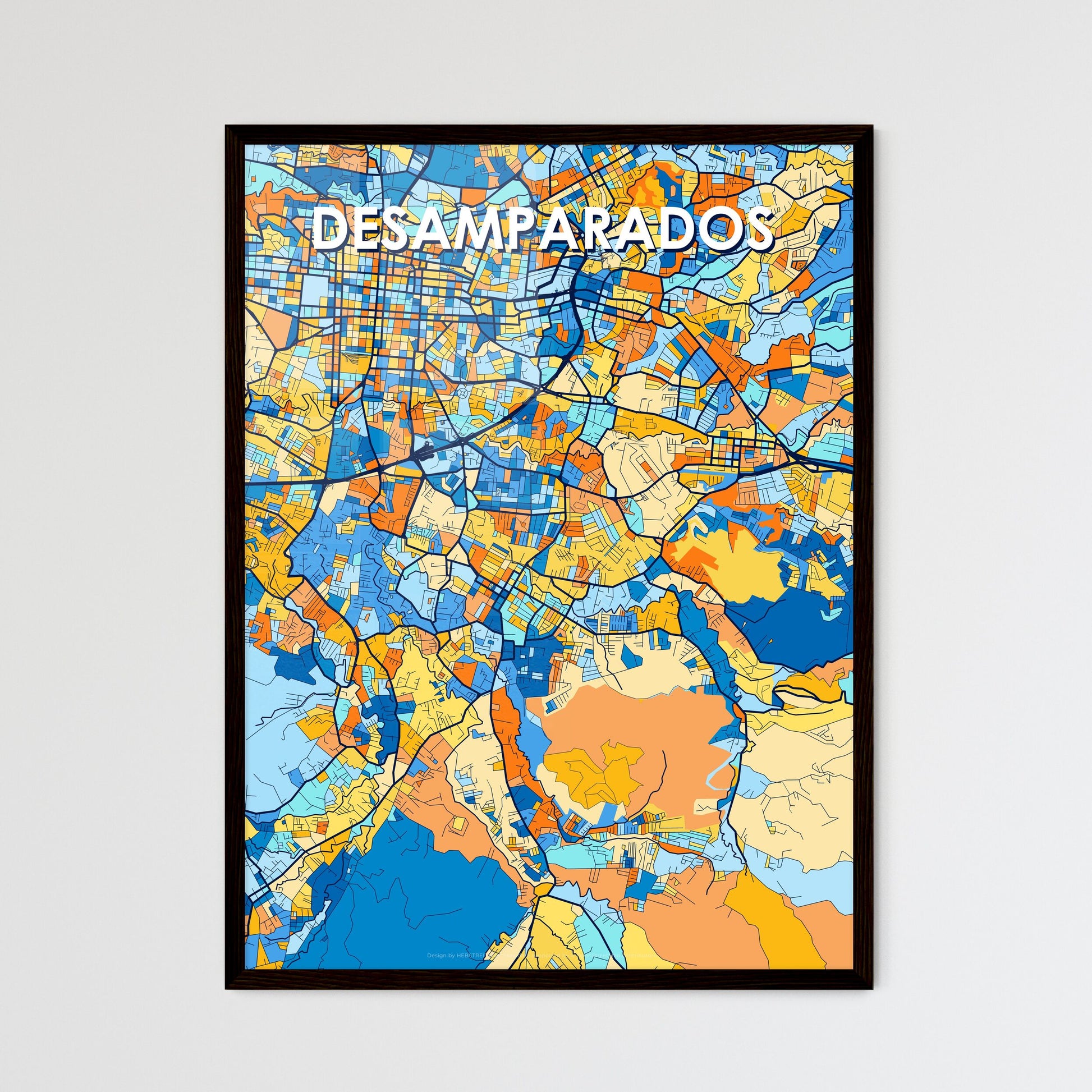 DESAMPARADOS COSTA RICA Vibrant Colorful Art Map Poster Blue Orange