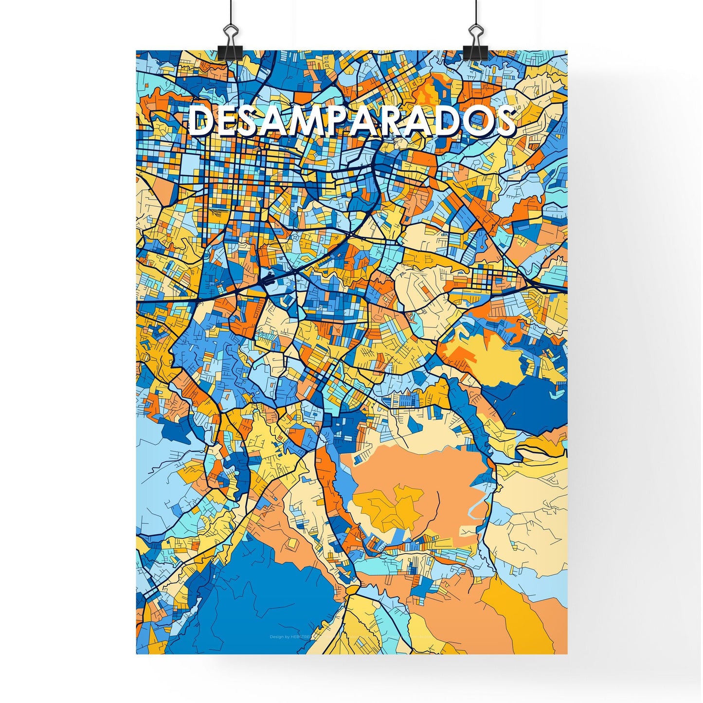 DESAMPARADOS COSTA RICA Vibrant Colorful Art Map Poster Blue Orange