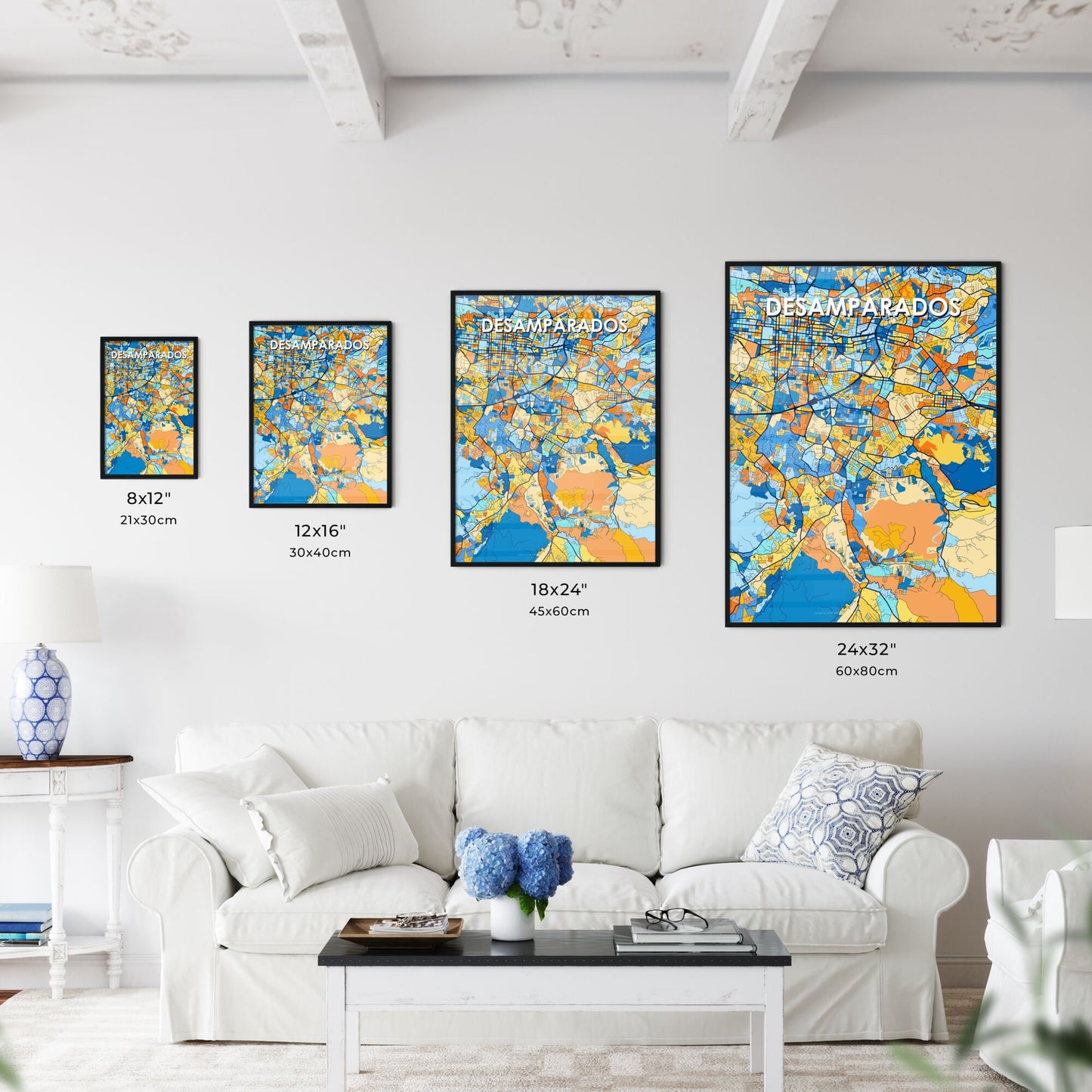 DESAMPARADOS COSTA RICA Vibrant Colorful Art Map Poster Blue Orange