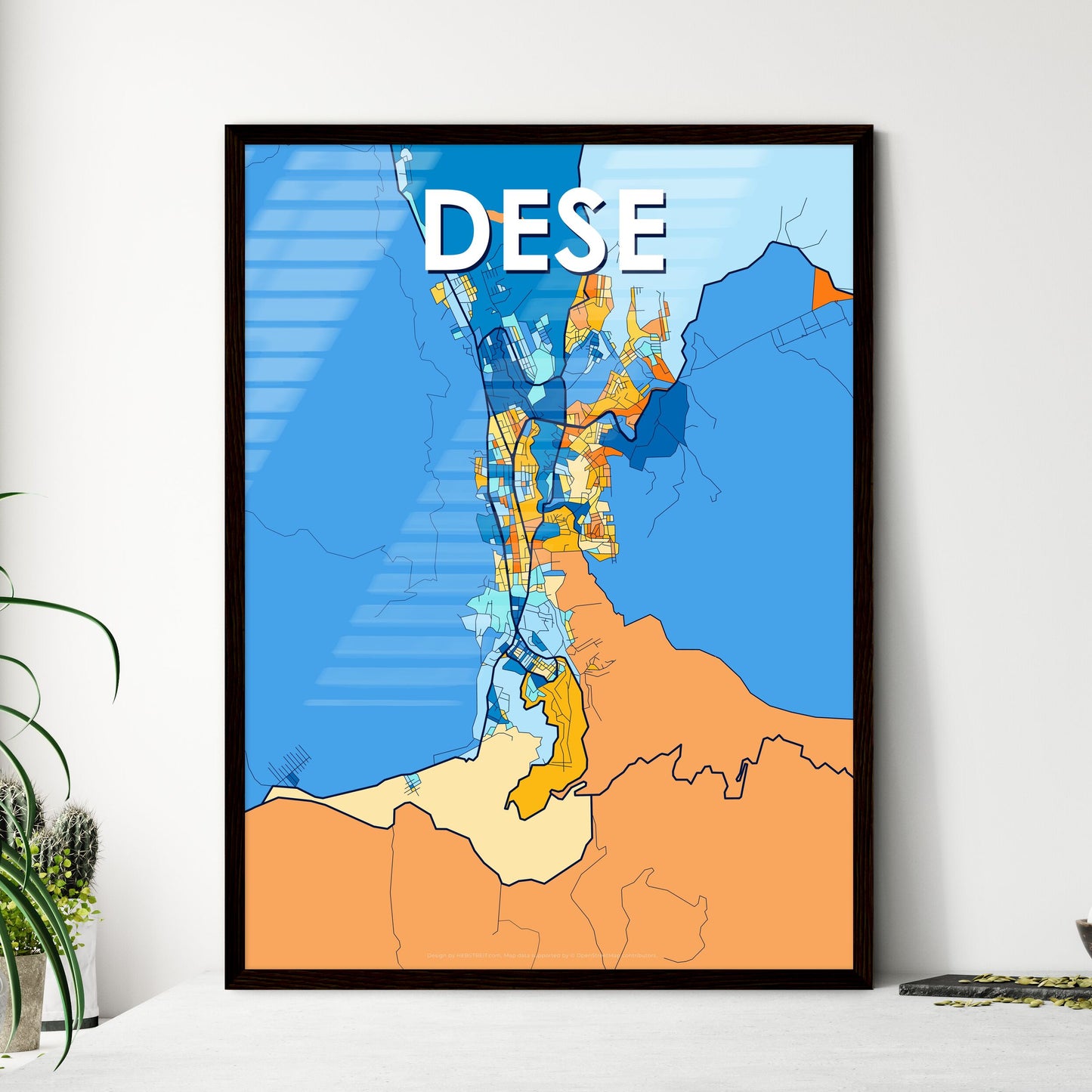 DESE ETHIOPIA Vibrant Colorful Art Map Poster Blue Orange