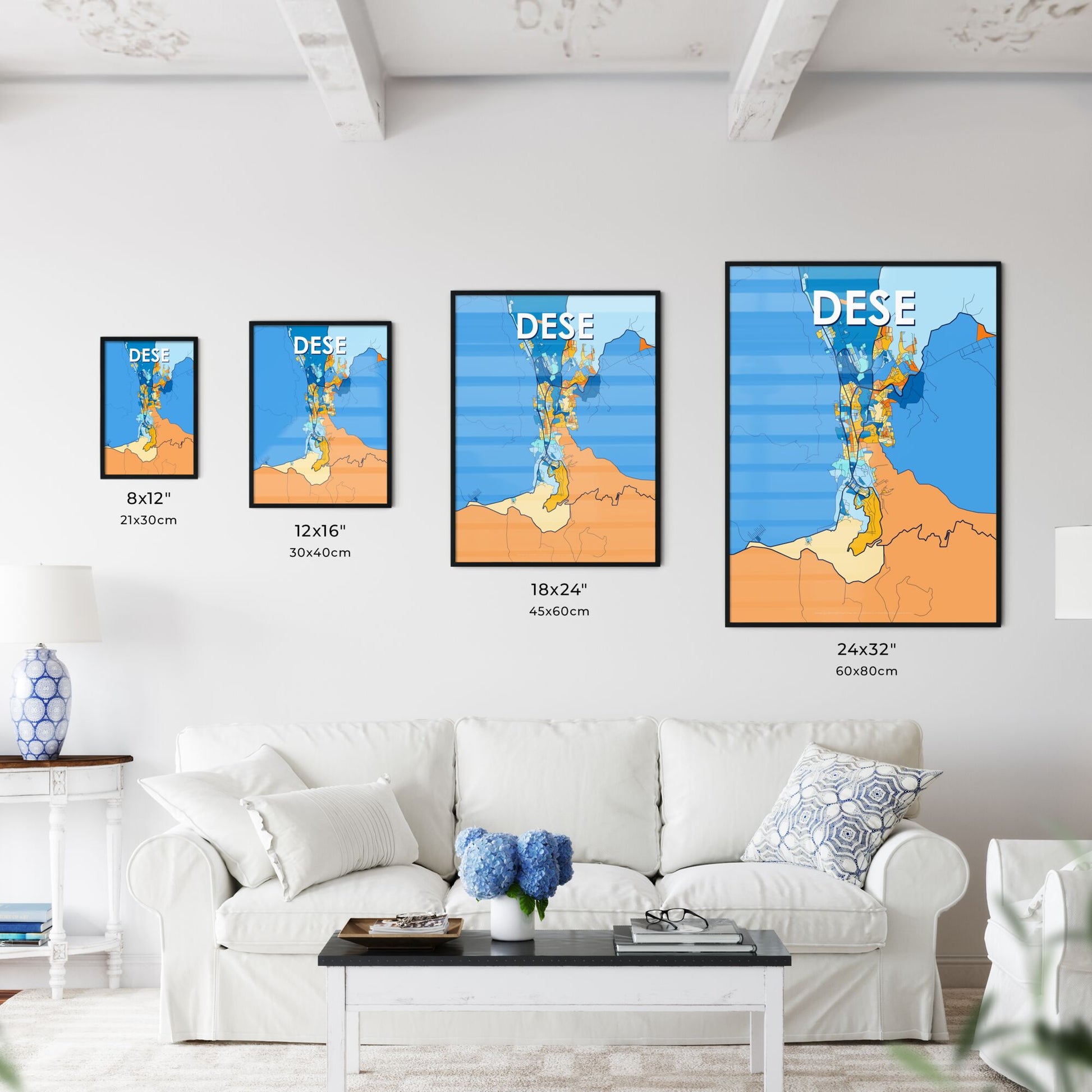 DESE ETHIOPIA Vibrant Colorful Art Map Poster Blue Orange