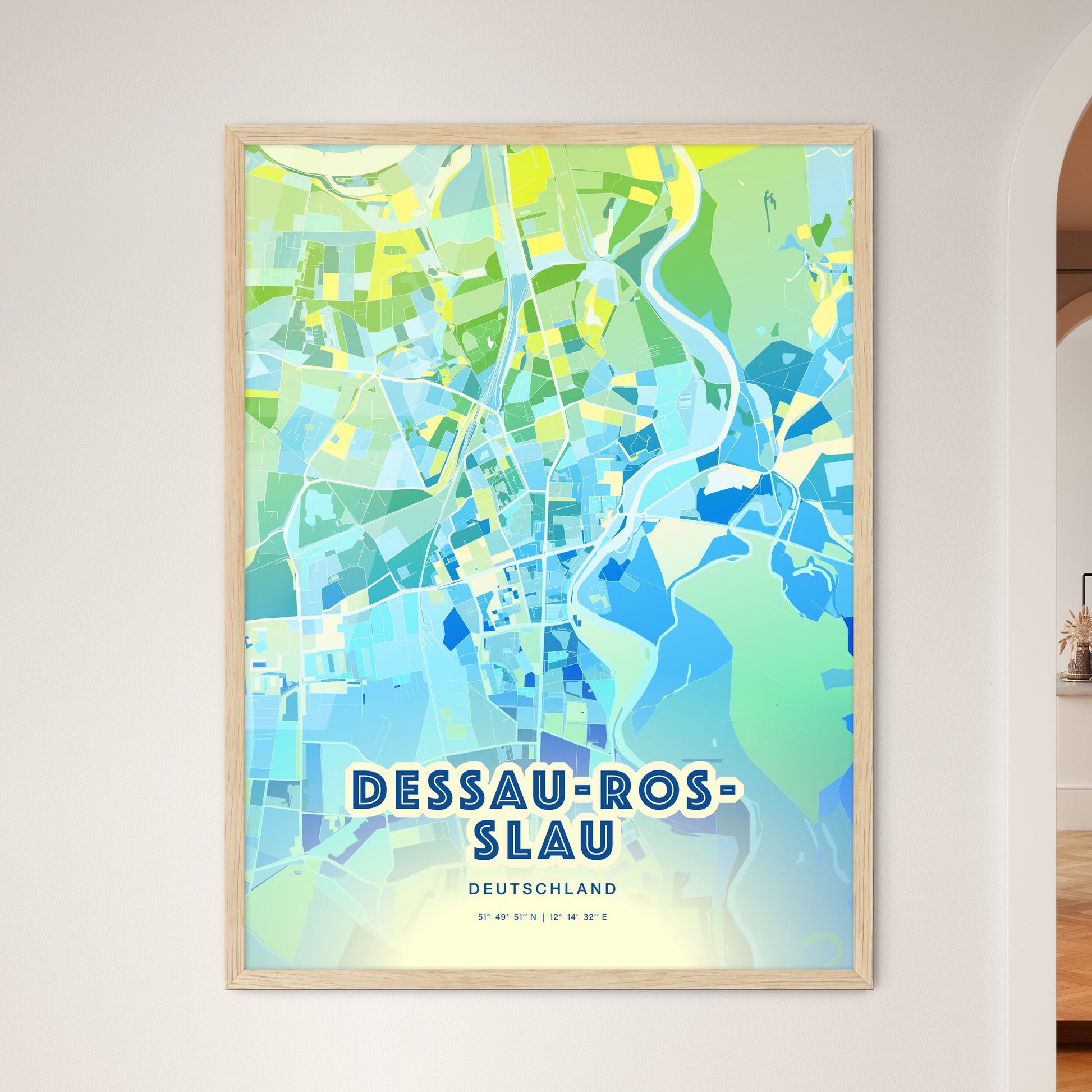 Colorful Dessau-Rosslau Germany Fine Art Map Cool Blue