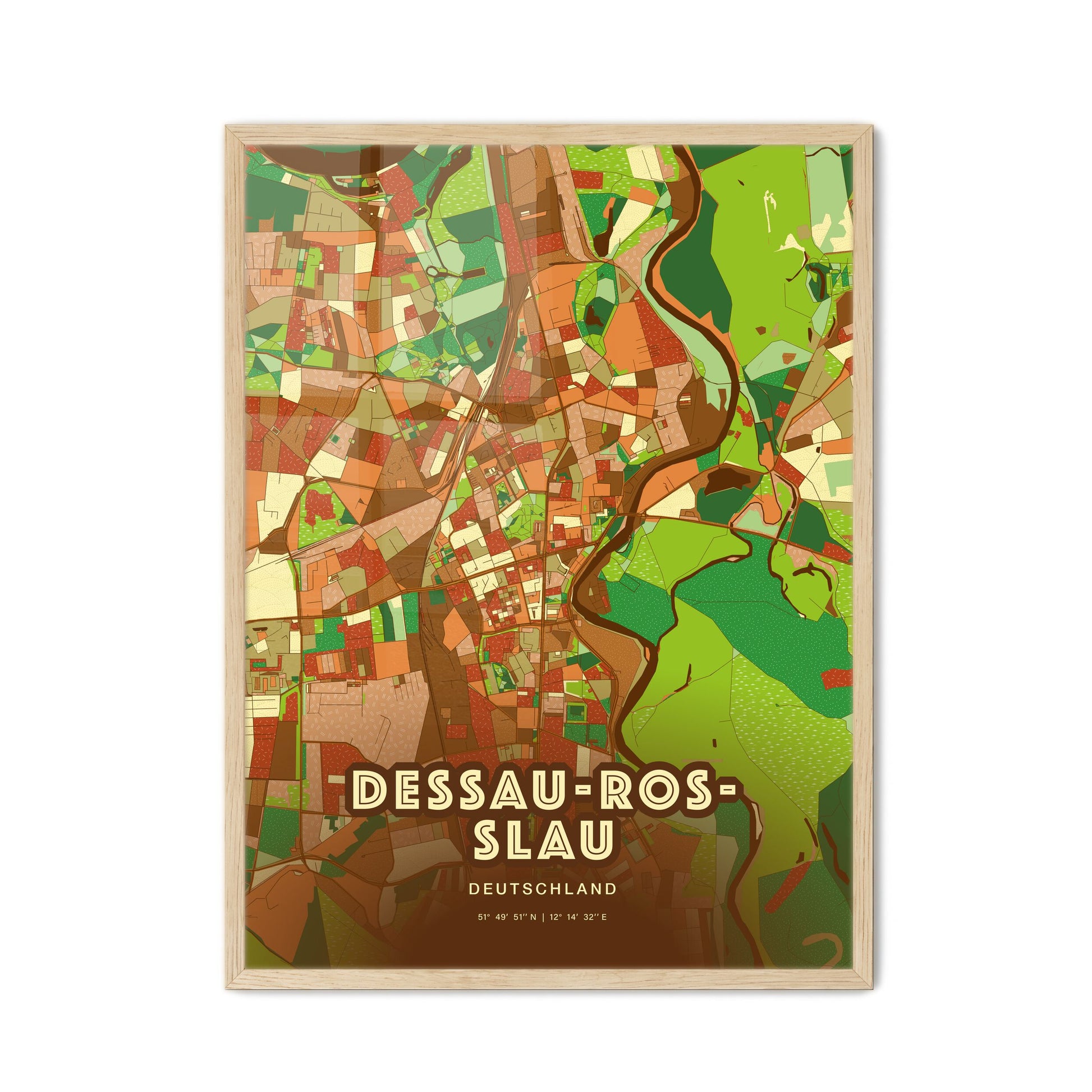 Colorful Dessau-Rosslau Germany Fine Art Map Farmhouse