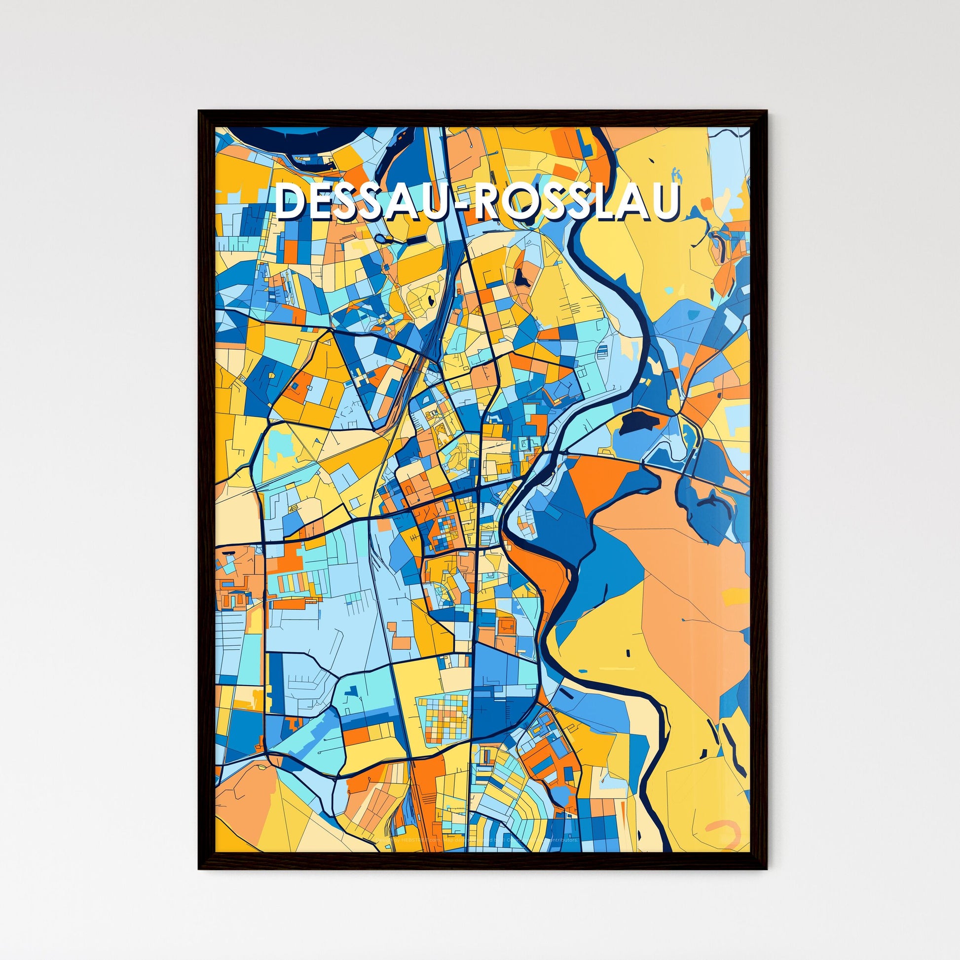 DESSAU-ROSSLAU GERMANY Vibrant Colorful Art Map Poster Blue Orange