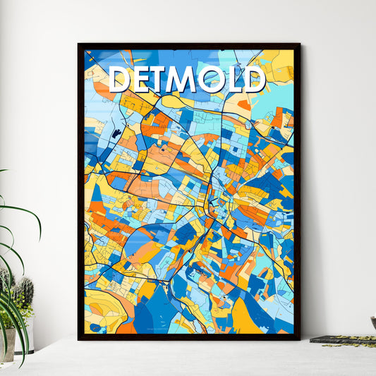 DETMOLD GERMANY Vibrant Colorful Art Map Poster Blue Orange