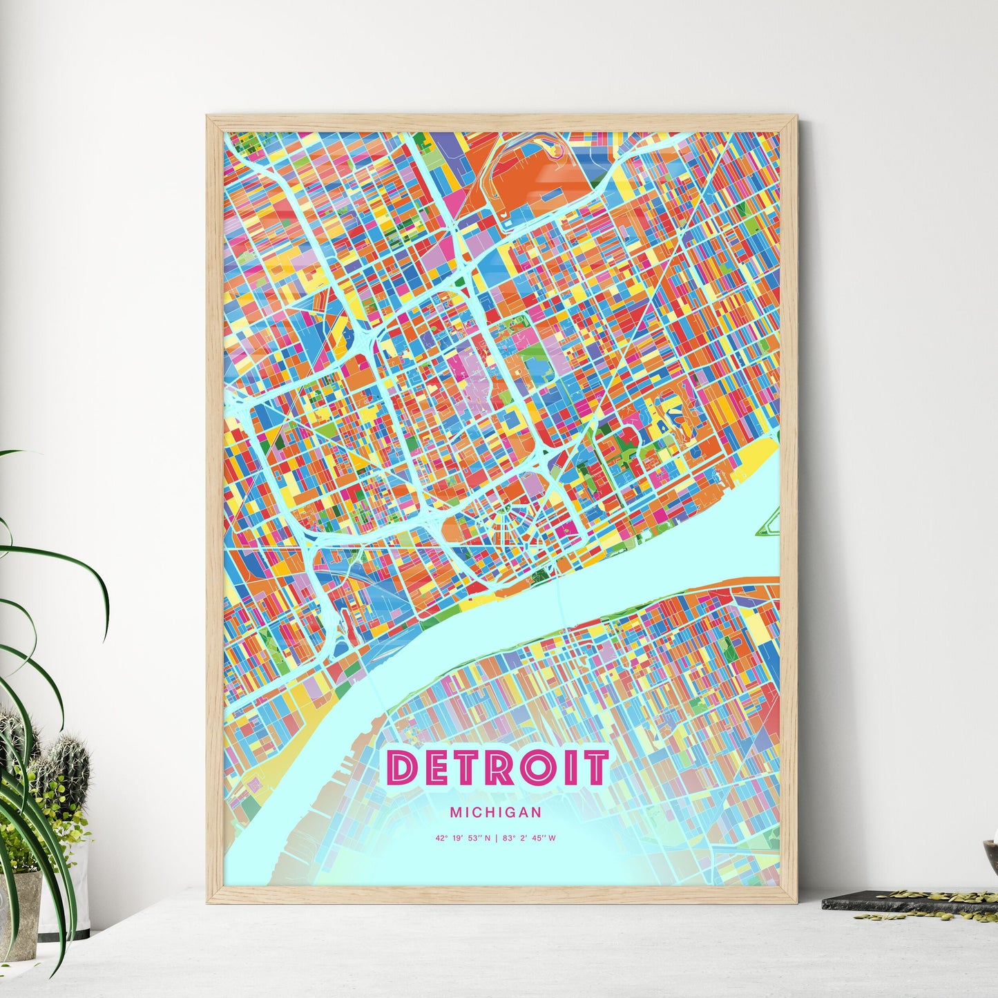 Colorful Detroit Michigan Fine Art Map Crazy Colors