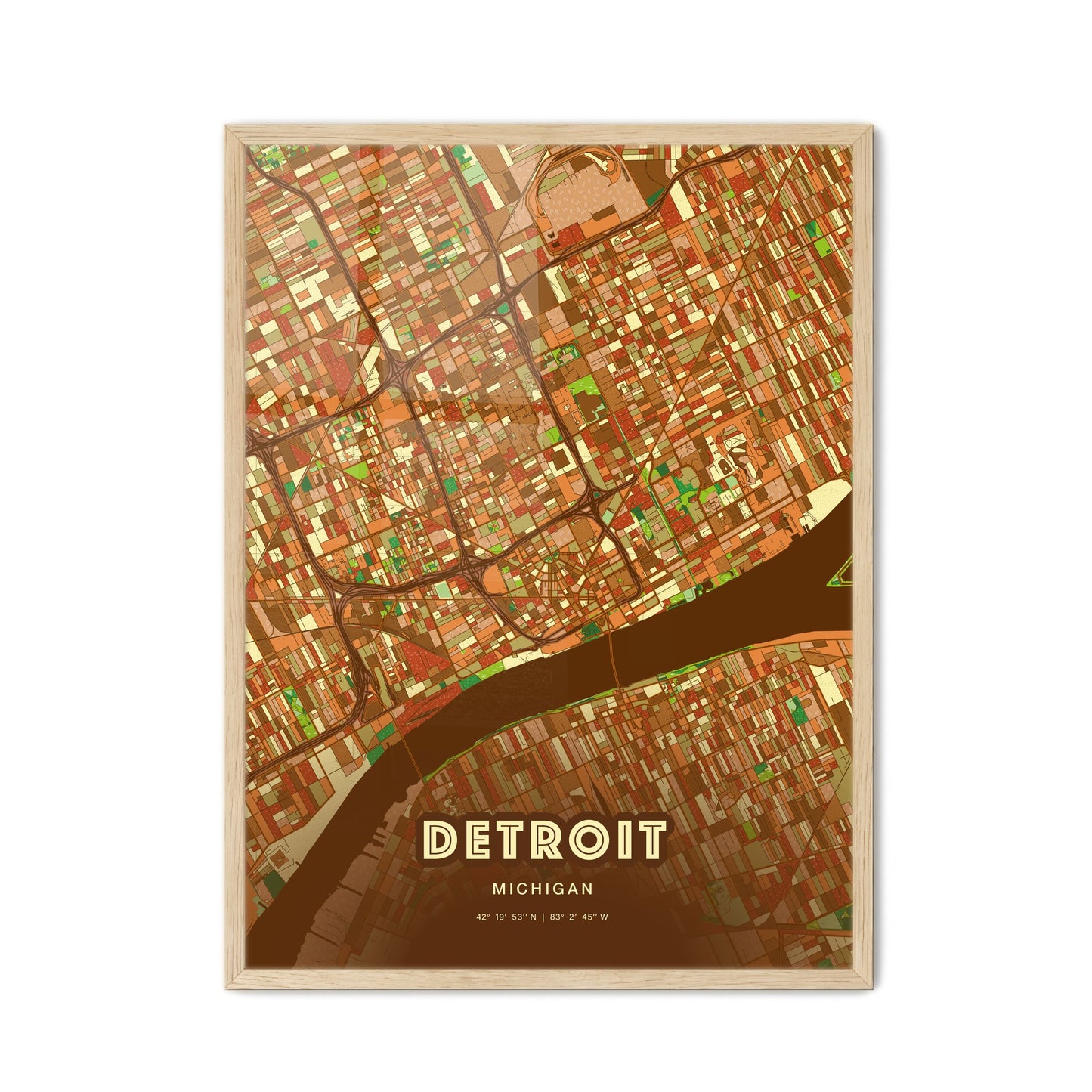 Colorful Detroit Michigan Fine Art Map Farmhouse