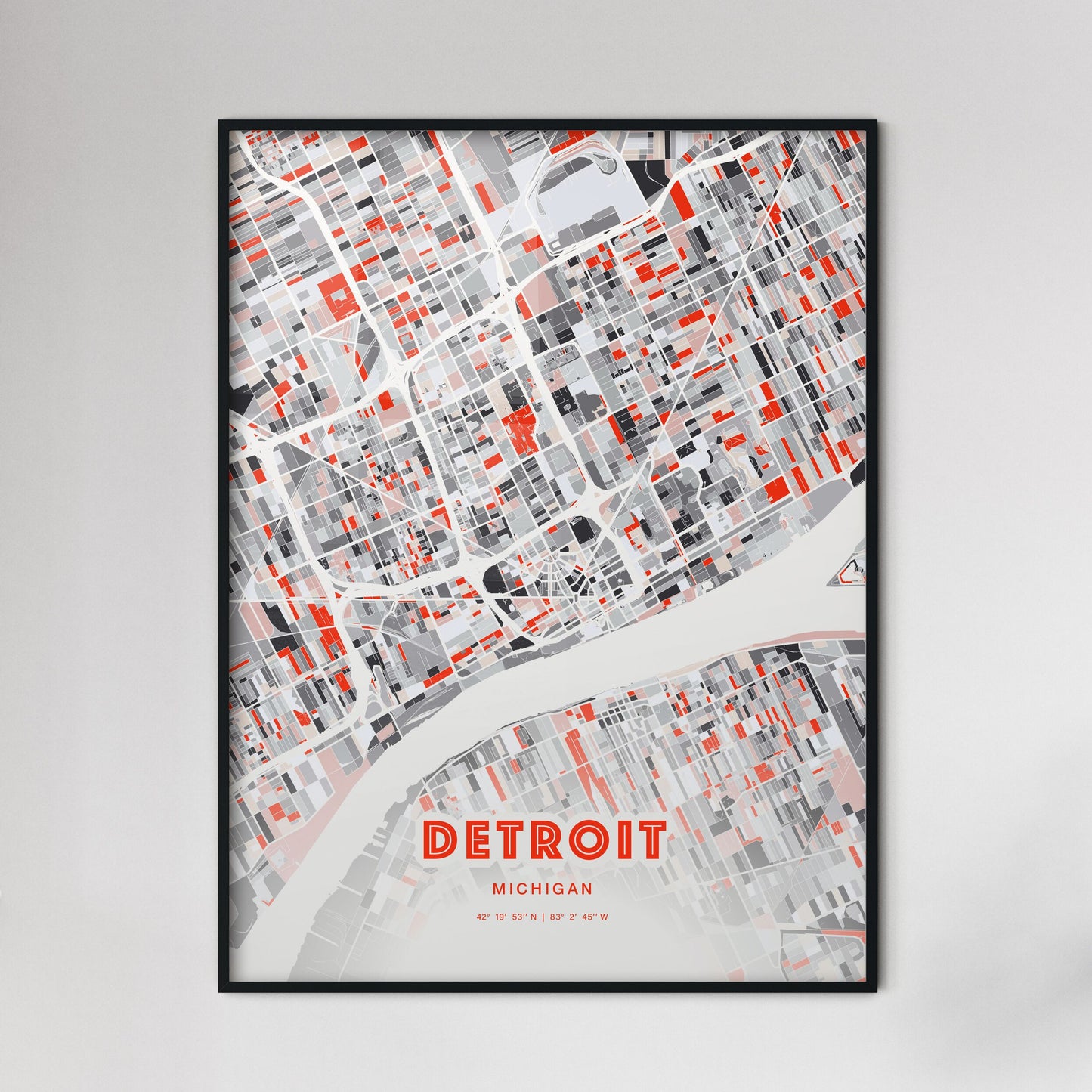 Colorful Detroit Michigan Fine Art Map Modern Expressive