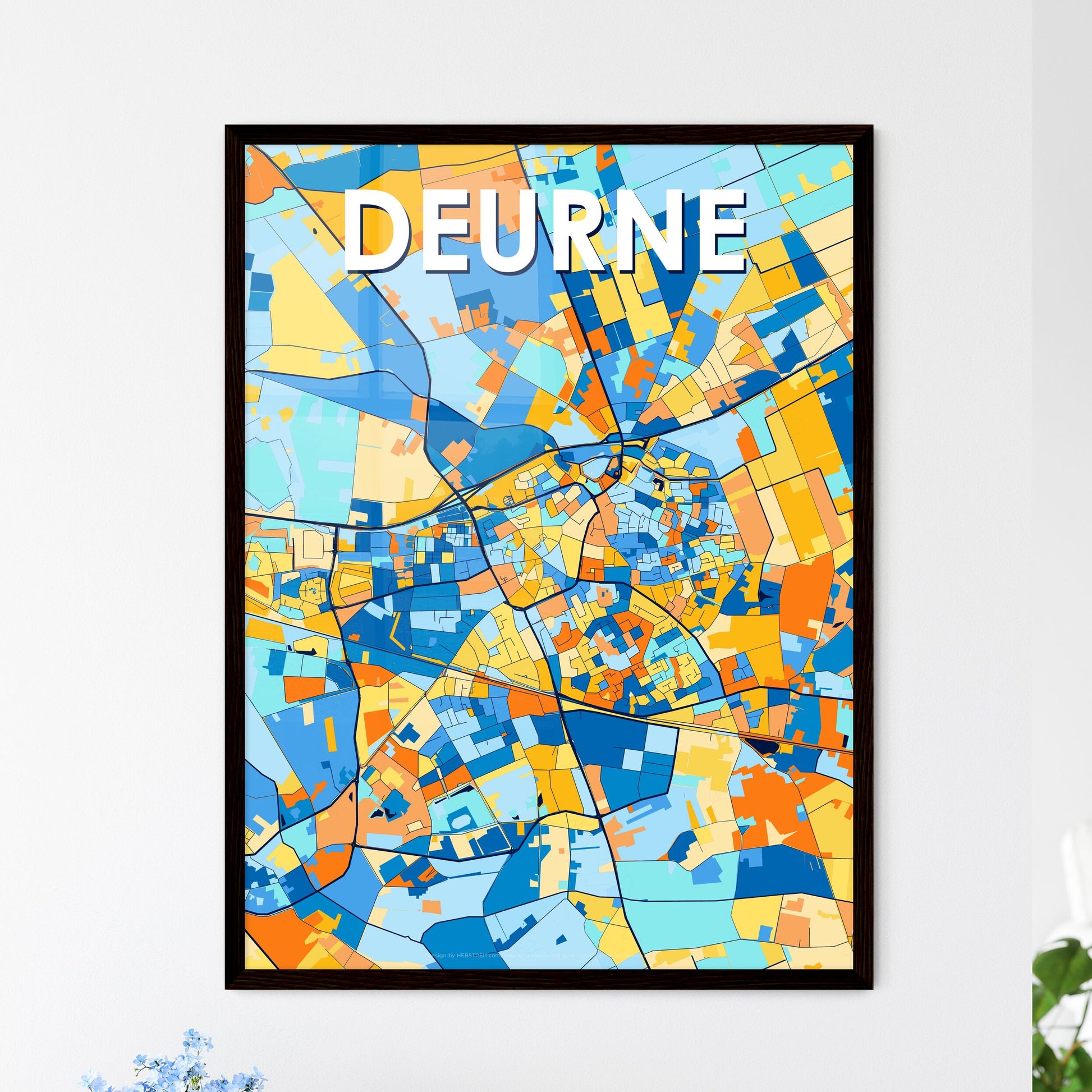 DEURNE NETHERLANDS Vibrant Colorful Art Map Poster Blue Orange