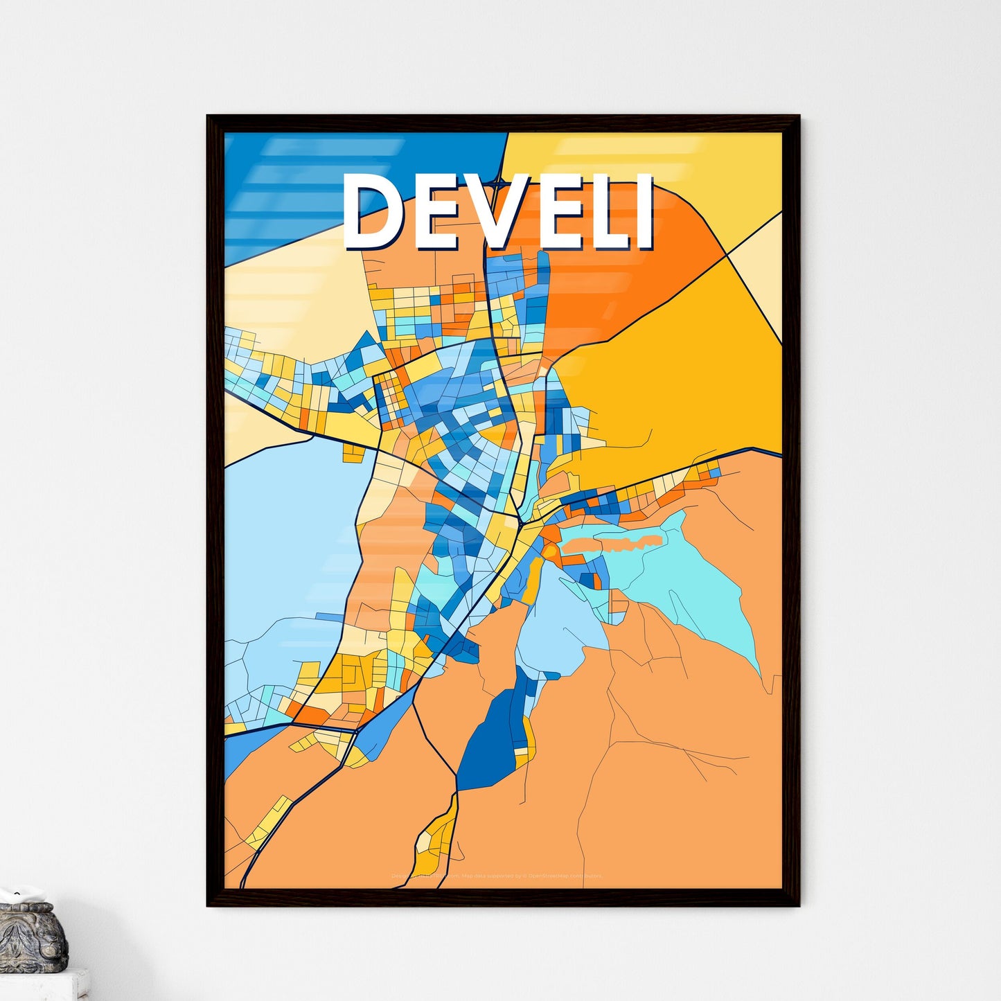 DEVELI TURKEY Vibrant Colorful Art Map Poster Blue Orange