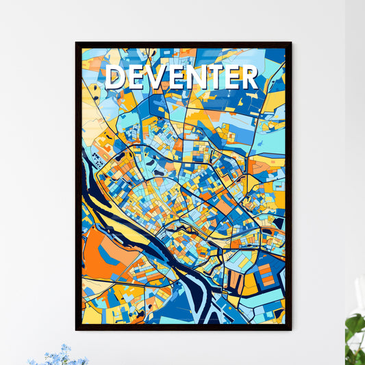 DEVENTER NETHERLANDS Vibrant Colorful Art Map Poster Blue Orange