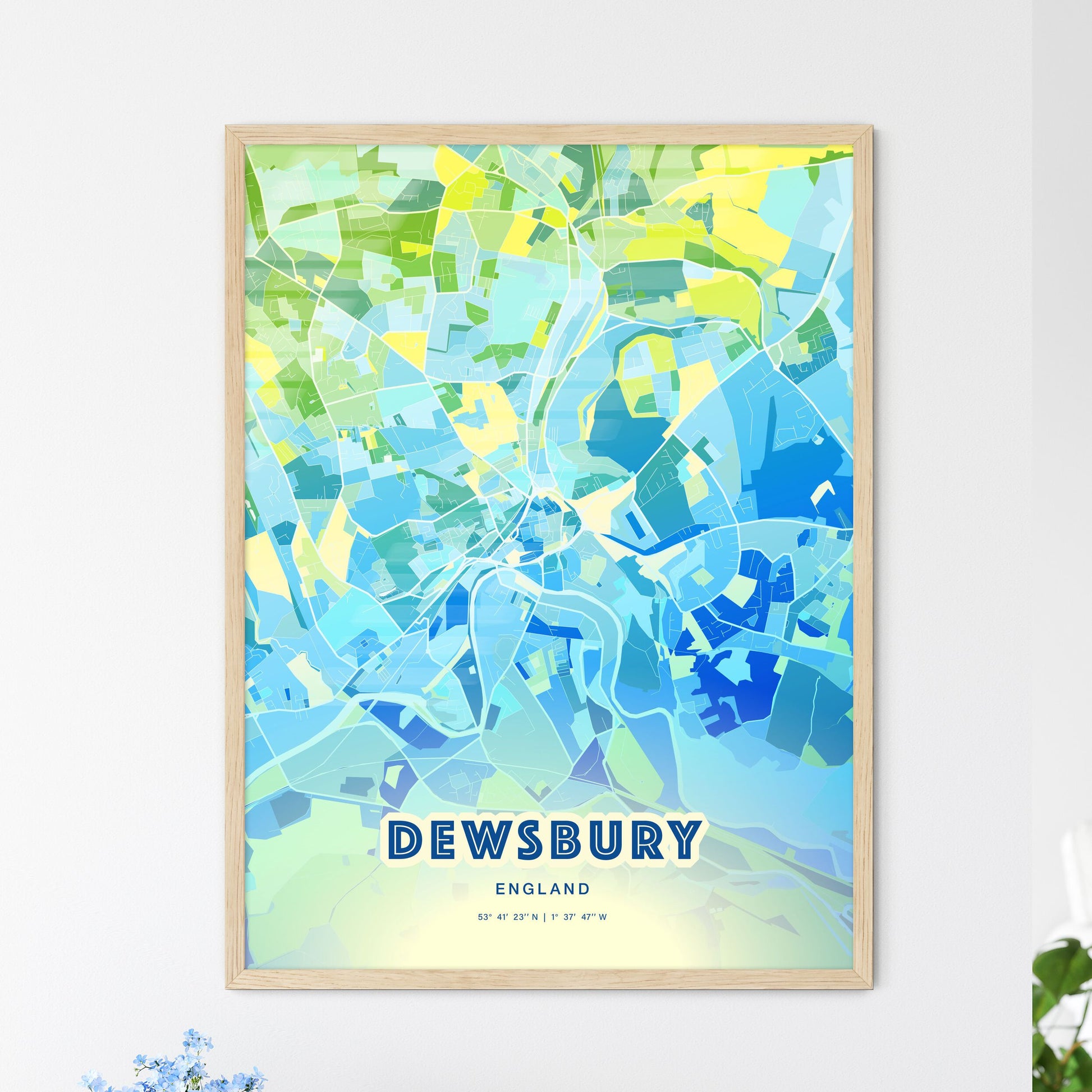 Colorful Dewsbury England Fine Art Map Cool Blue