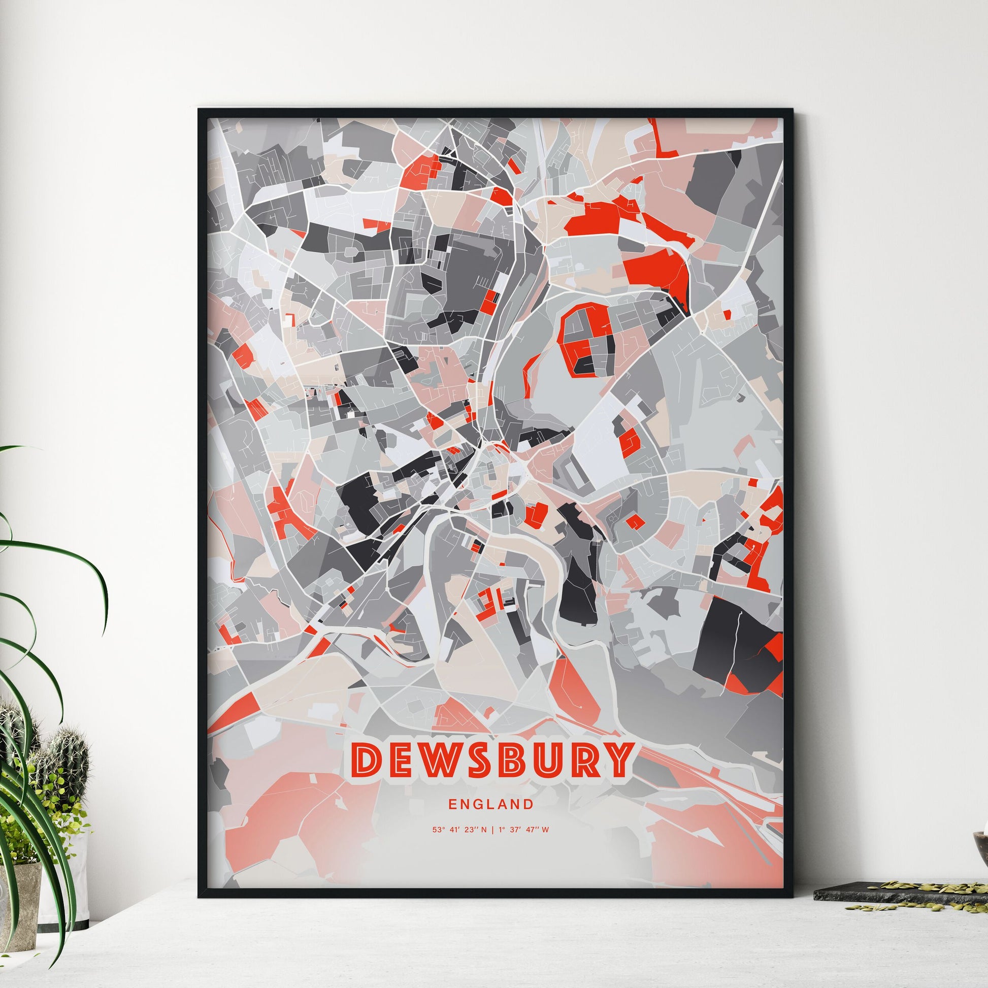 Colorful Dewsbury England Fine Art Map Modern Expressive