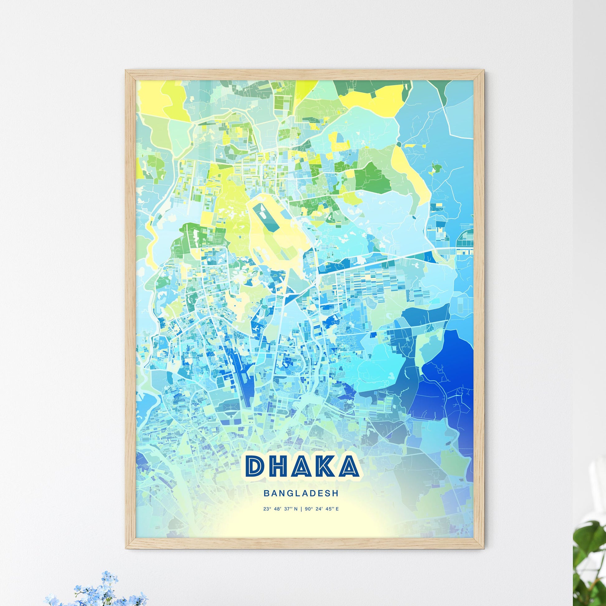 Colorful Dhaka Bangladesh Fine Art Map Cool Blue