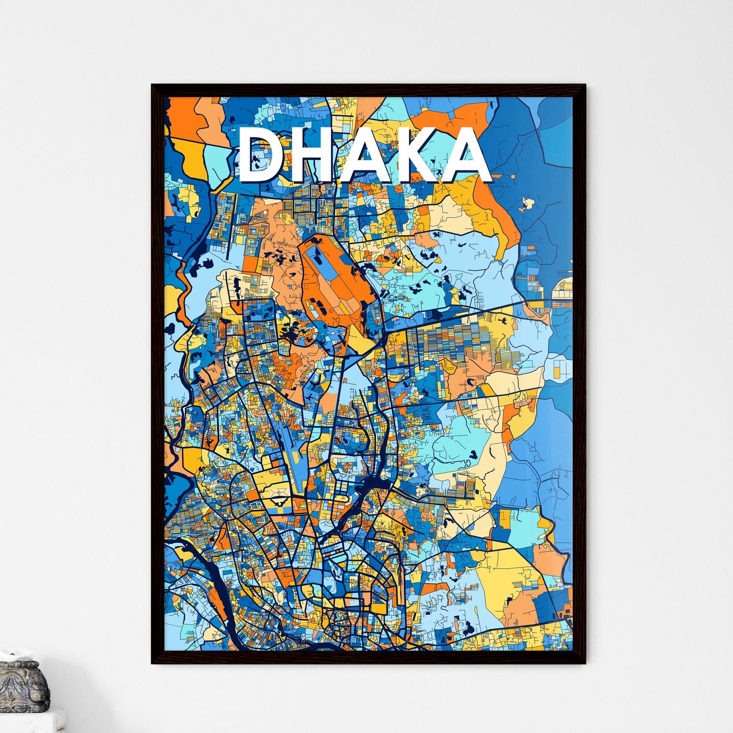 DHAKA BANGLADESH Vibrant Colorful Art Map Poster Blue Orange