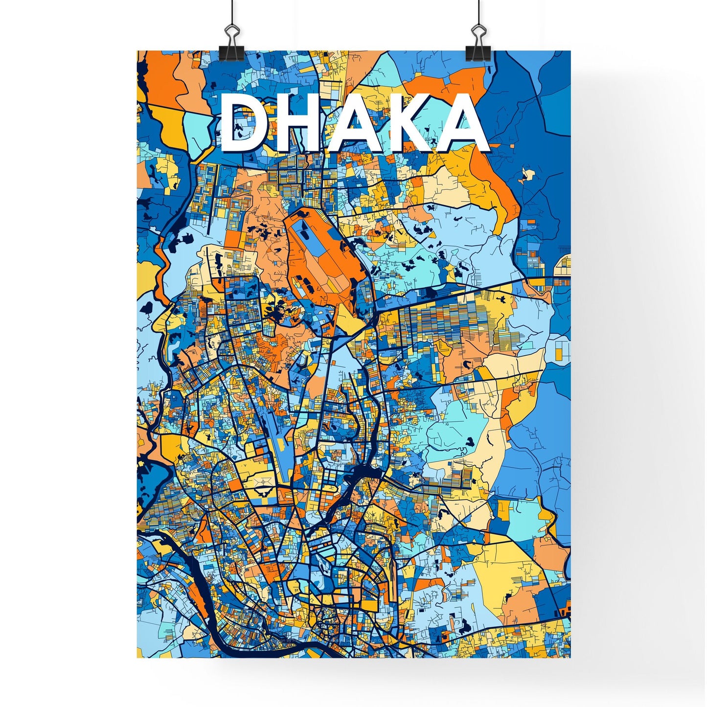 DHAKA BANGLADESH Vibrant Colorful Art Map Poster Blue Orange