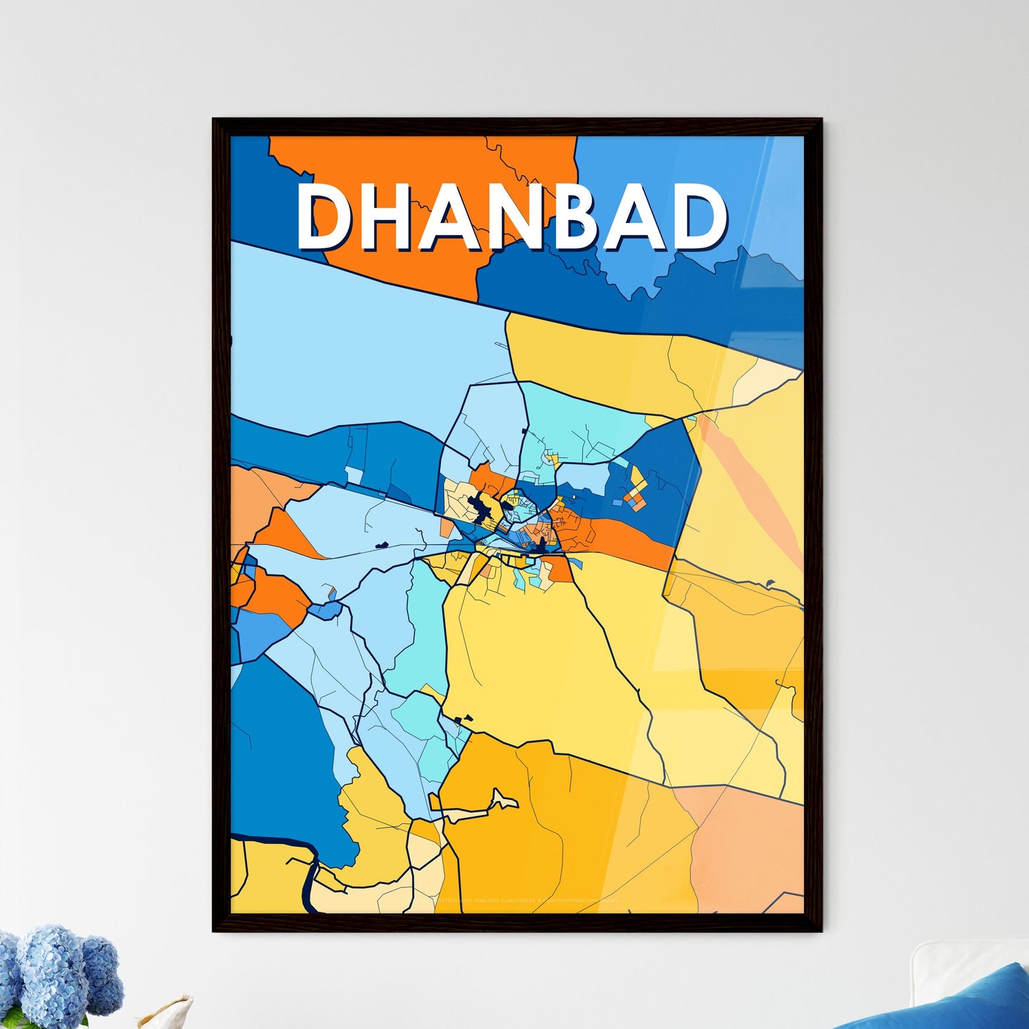 DHANBAD INDIA Vibrant Colorful Art Map Poster Blue Orange