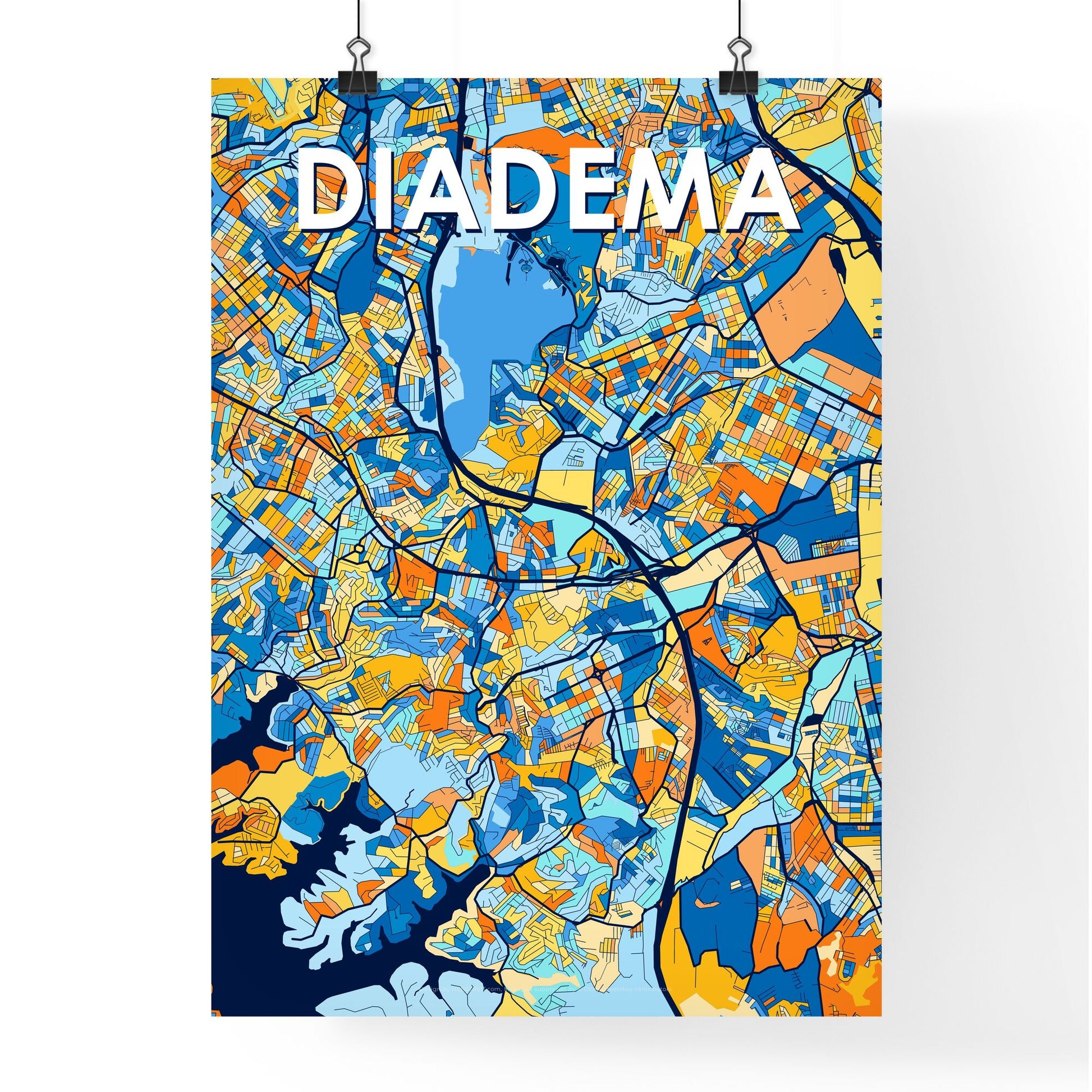 DIADEMA BRAZIL Vibrant Colorful Art Map Poster Blue Orange