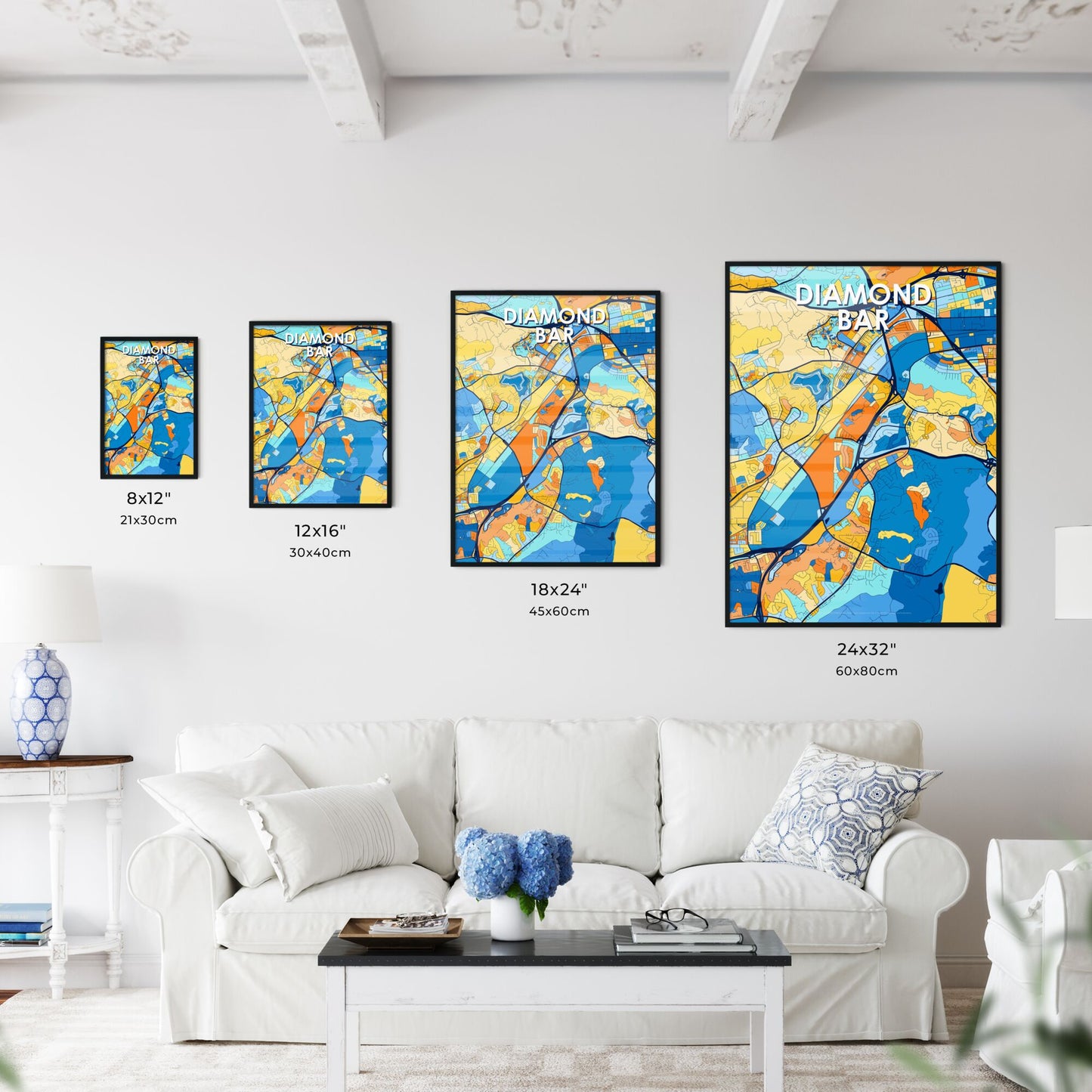 DIAMOND BAR CALIFORNIA Vibrant Colorful Art Map Poster Blue Orange