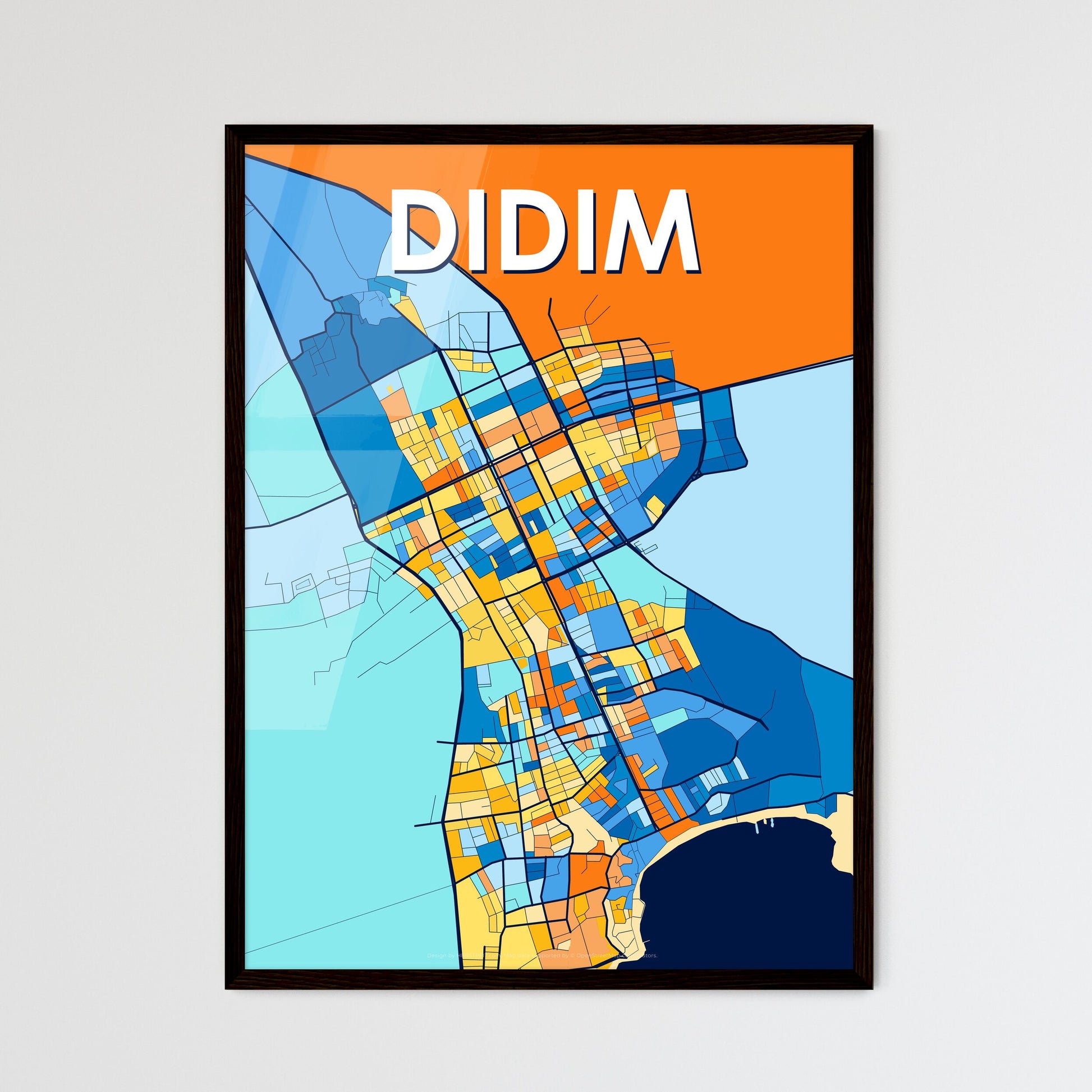 DIDIM TURKEY Vibrant Colorful Art Map Poster Blue Orange