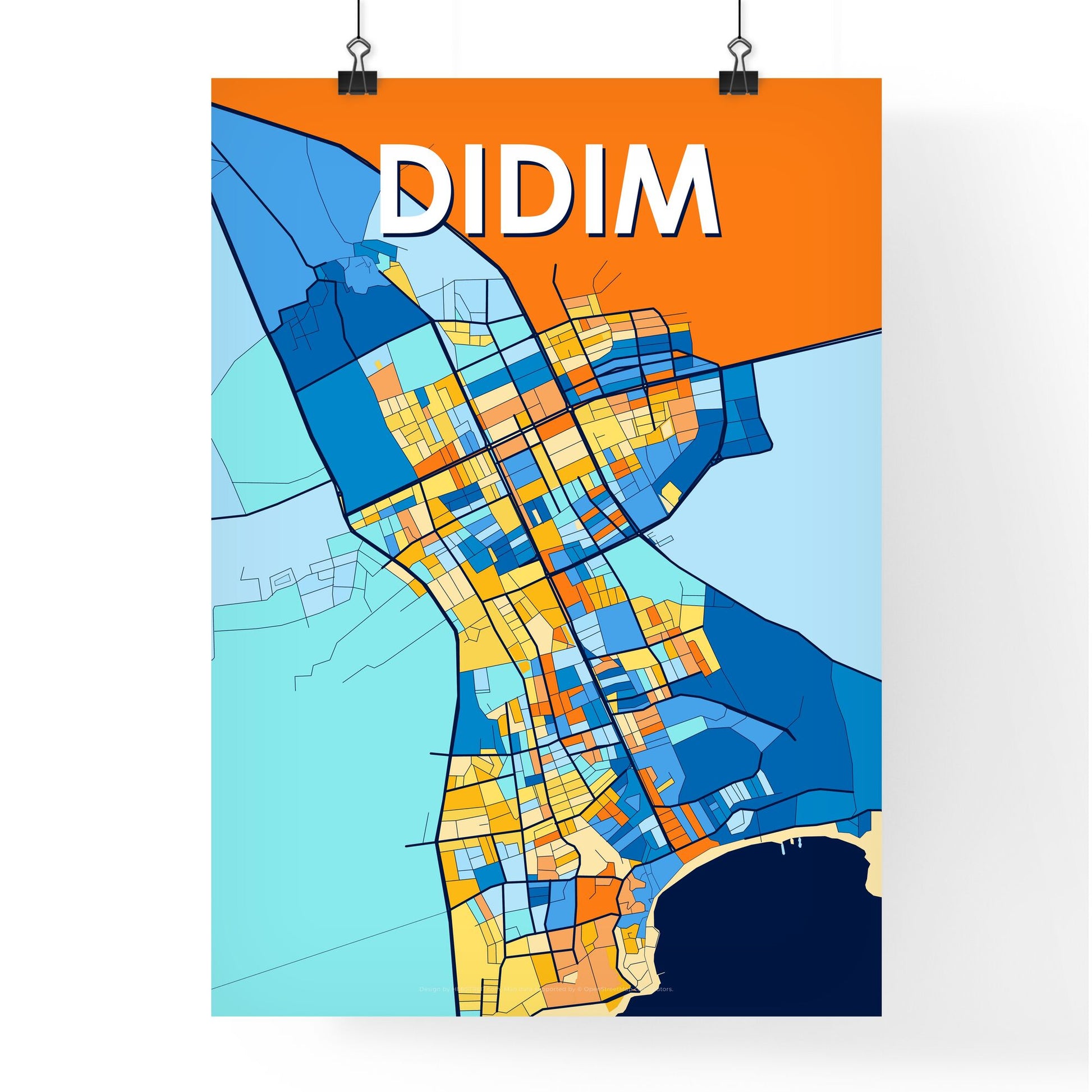 DIDIM TURKEY Vibrant Colorful Art Map Poster Blue Orange