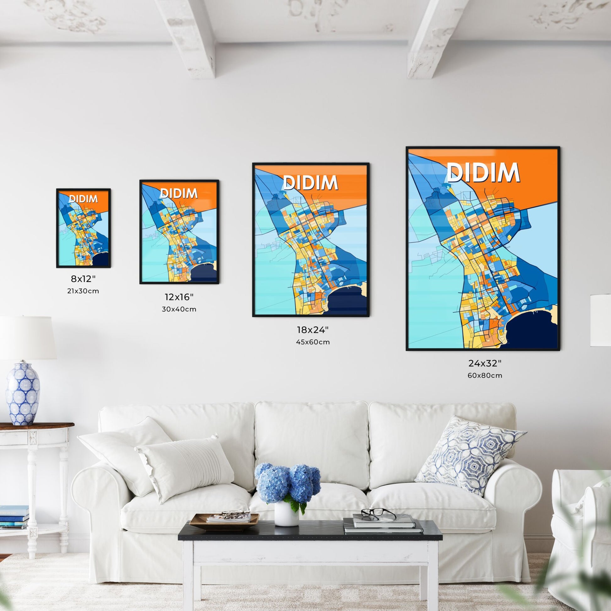 DIDIM TURKEY Vibrant Colorful Art Map Poster Blue Orange