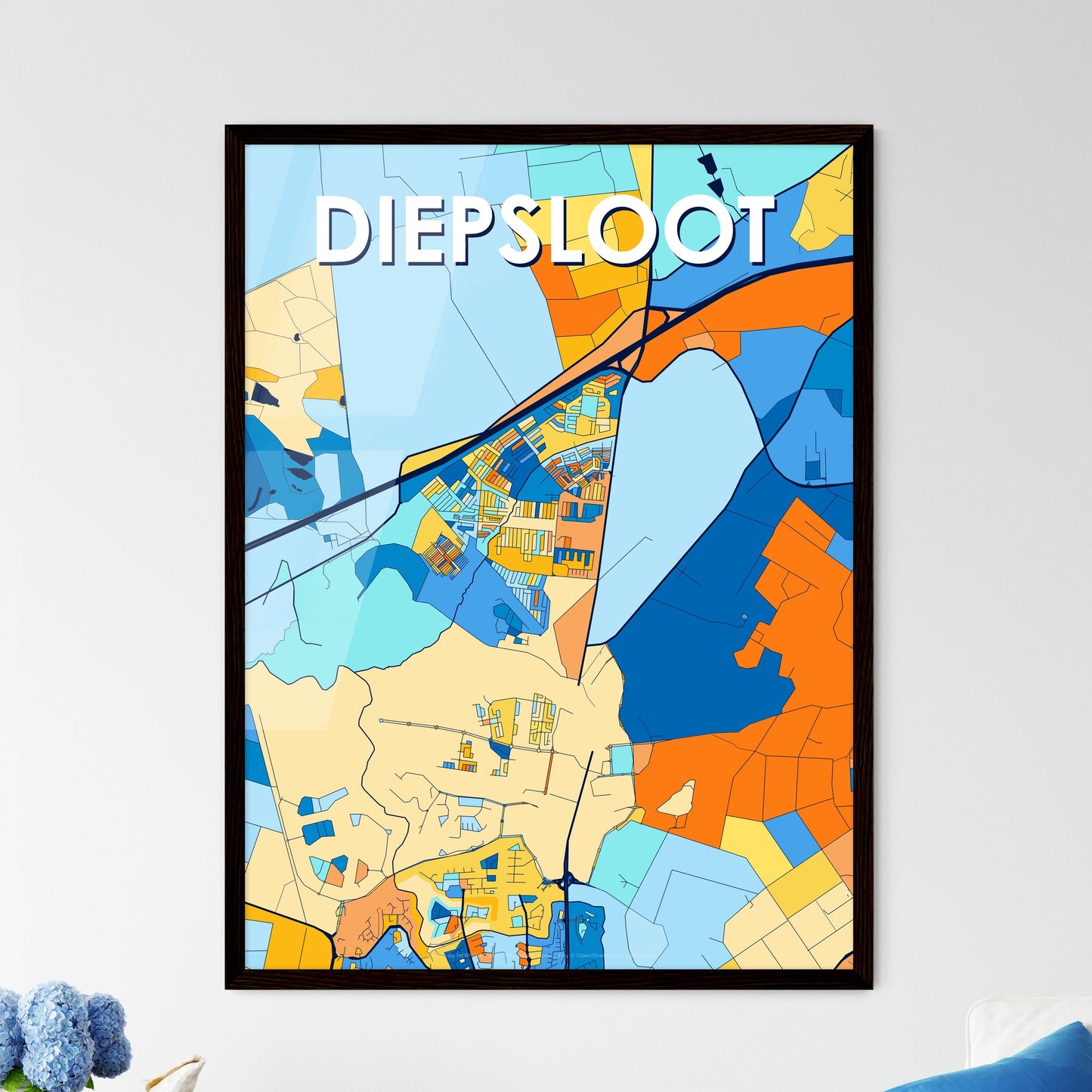 DIEPSLOOT SOUTH AFRICA Vibrant Colorful Art Map Poster Blue Orange