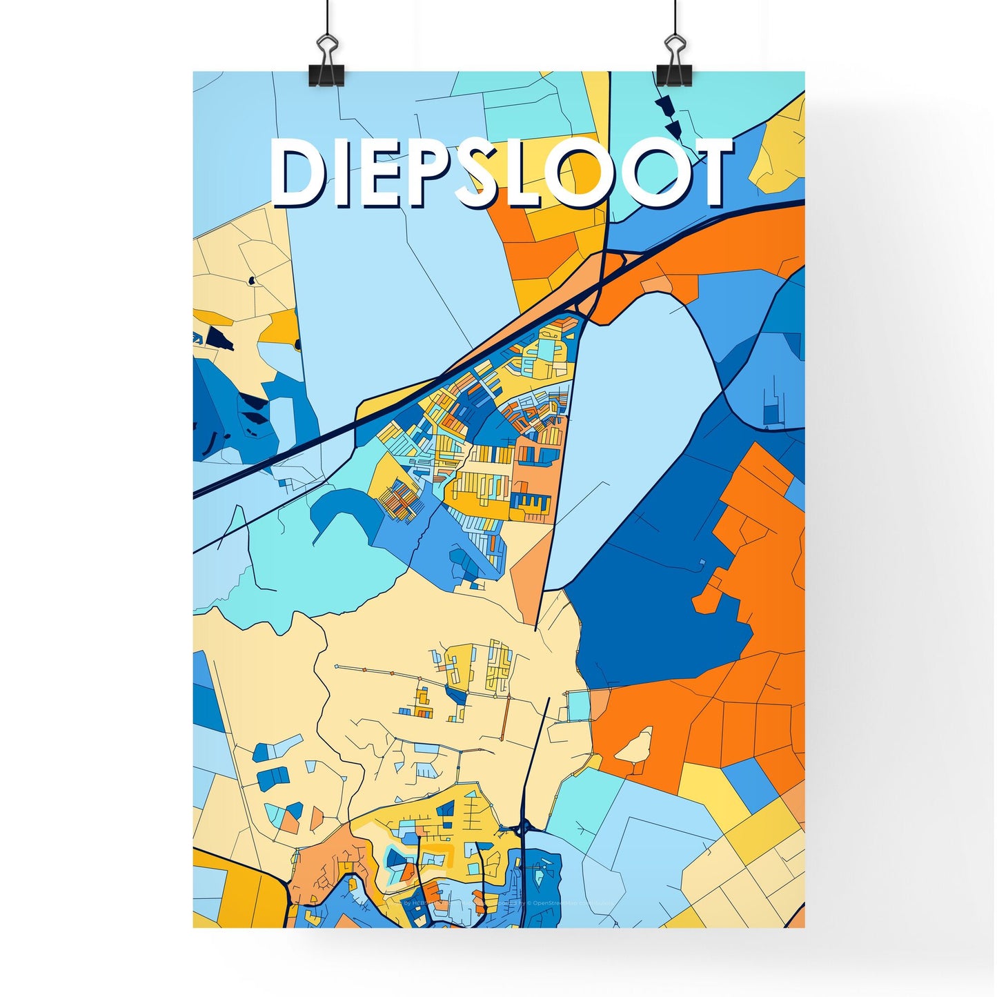 DIEPSLOOT SOUTH AFRICA Vibrant Colorful Art Map Poster Blue Orange