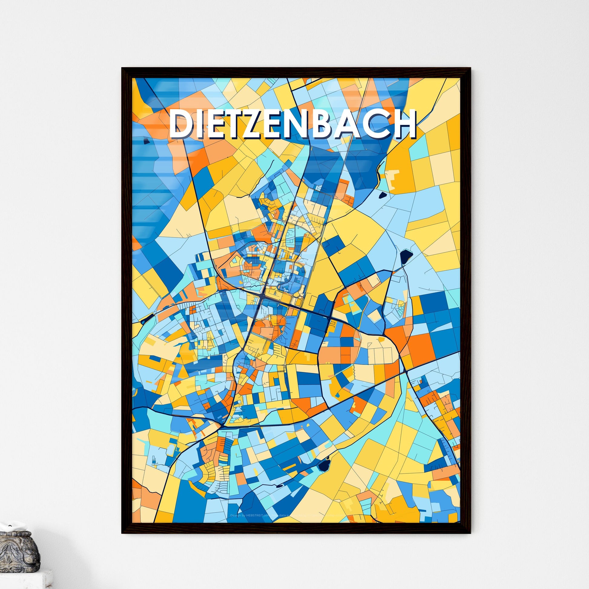 DIETZENBACH GERMANY Vibrant Colorful Art Map Poster Blue Orange