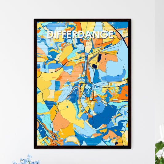 DIFFERDANGE LUXEMBOURG Vibrant Colorful Art Map Poster Blue Orange