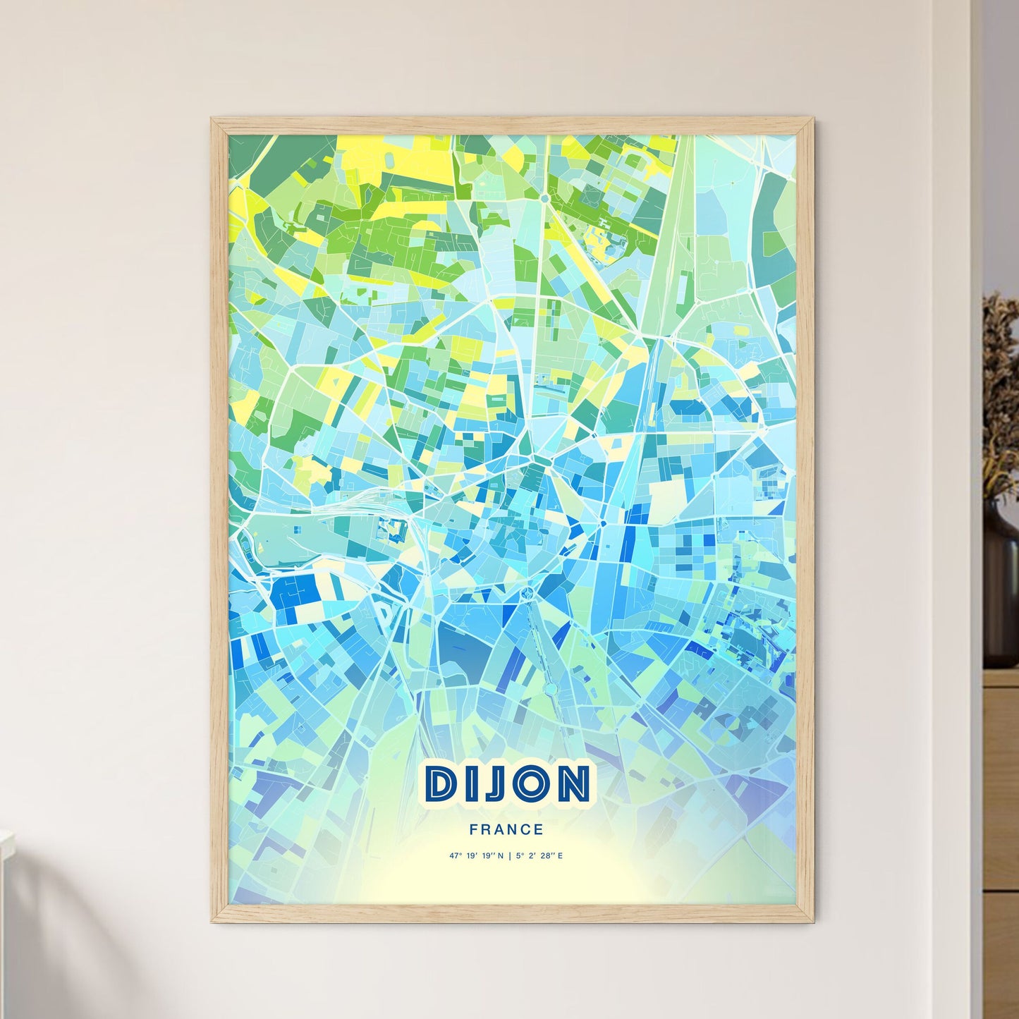 Colorful Dijon France Fine Art Map Cool Blue
