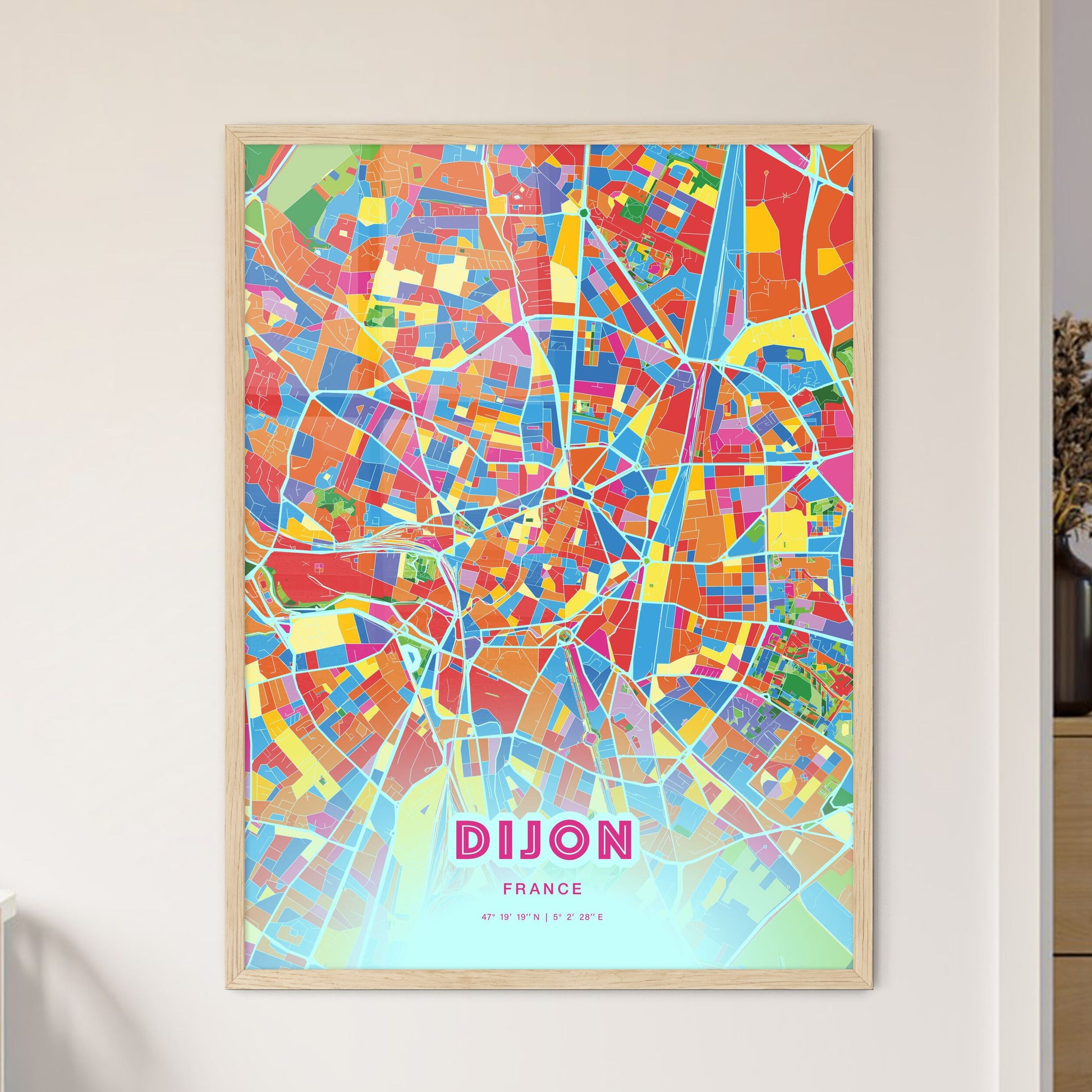 Colorful Dijon France Fine Art Map Crazy Colors