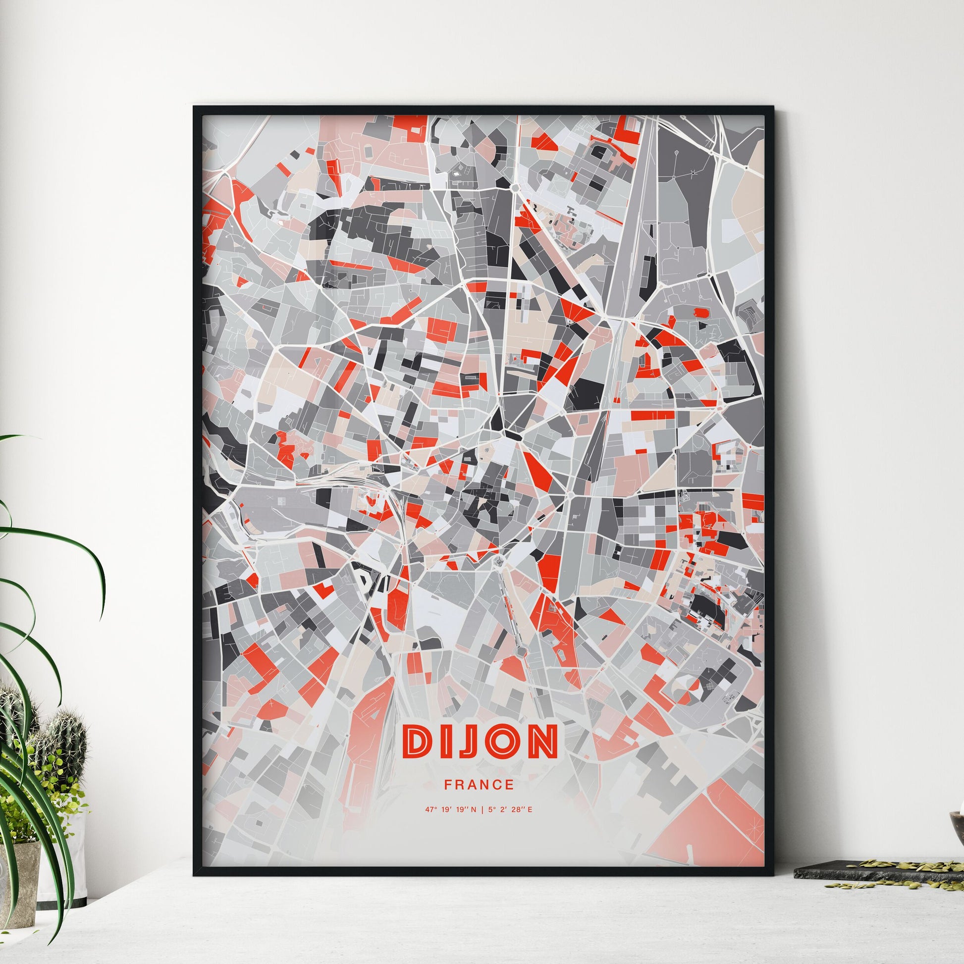 Colorful Dijon France Fine Art Map Modern Expressive