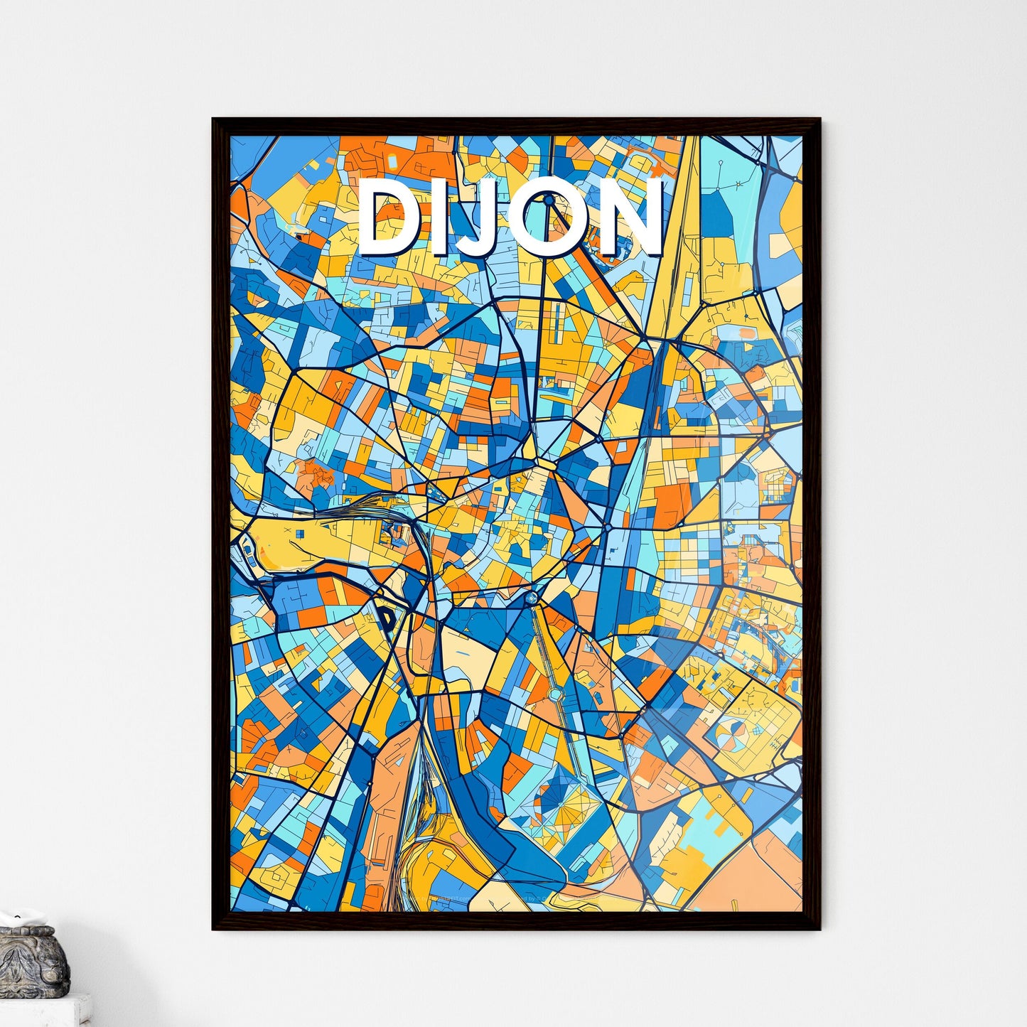 DIJON FRANCE Vibrant Colorful Art Map Poster Blue Orange