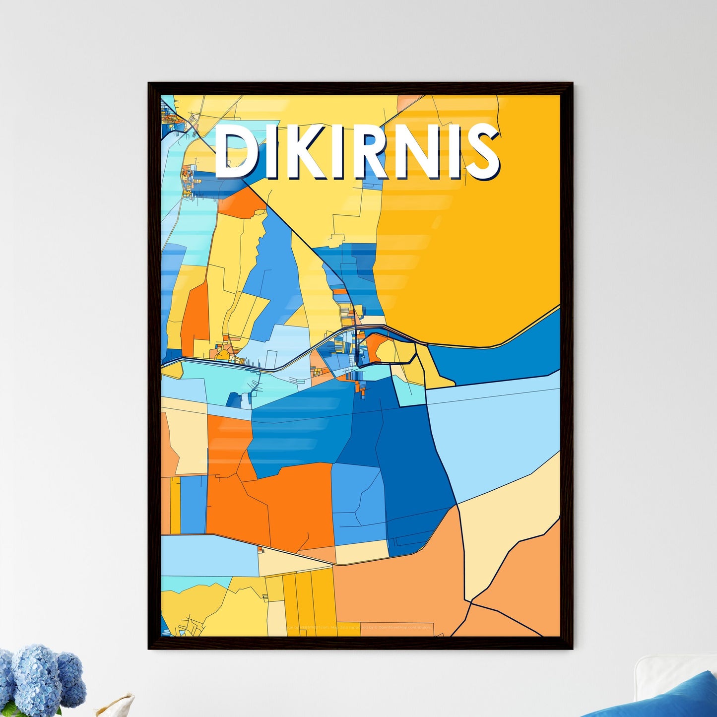 DIKIRNIS EGYPT Vibrant Colorful Art Map Poster Blue Orange