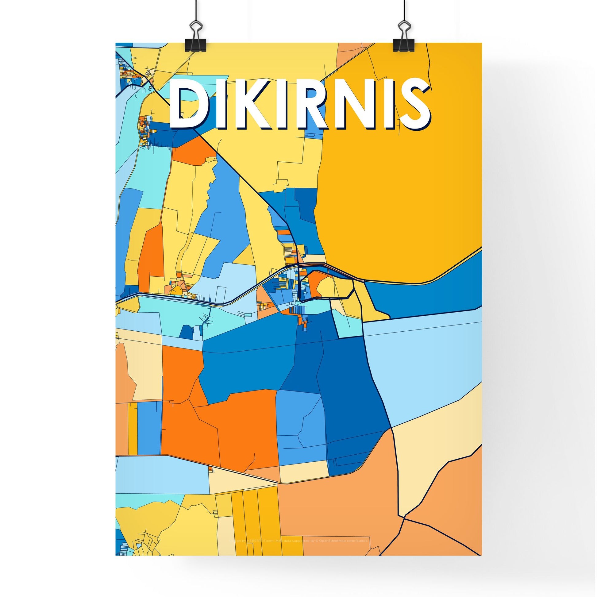 DIKIRNIS EGYPT Vibrant Colorful Art Map Poster Blue Orange