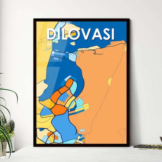 DILOVASI TURKEY Vibrant Colorful Art Map Poster Blue Orange