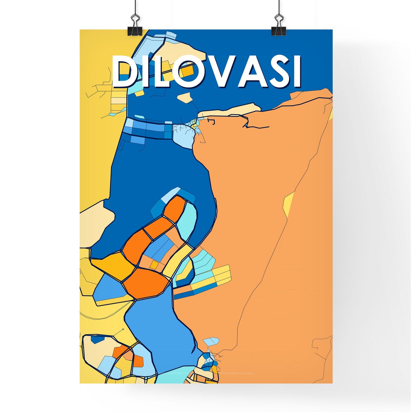 DILOVASI TURKEY Vibrant Colorful Art Map Poster Blue Orange