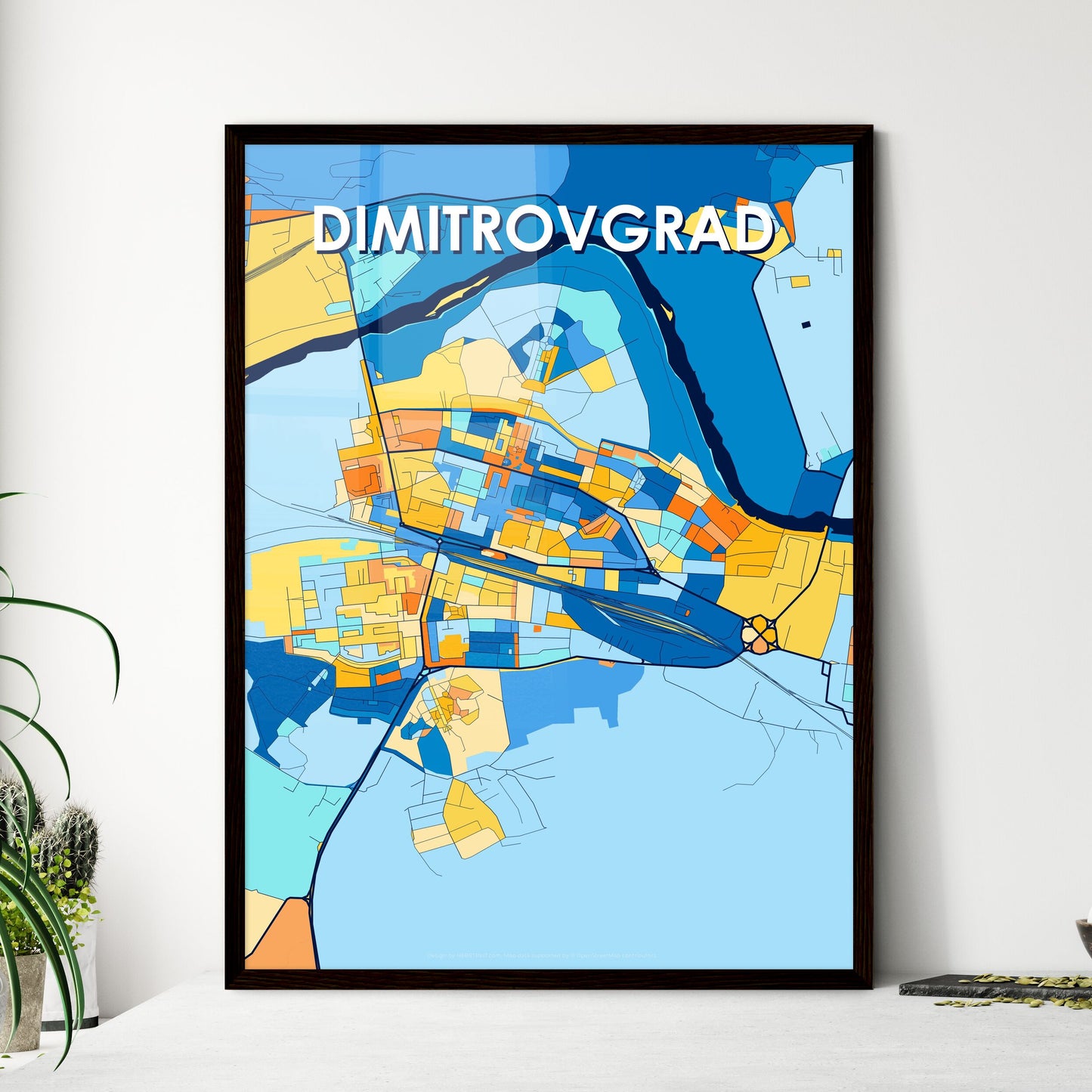 DIMITROVGRAD BULGARIA Vibrant Colorful Art Map Poster Blue Orange