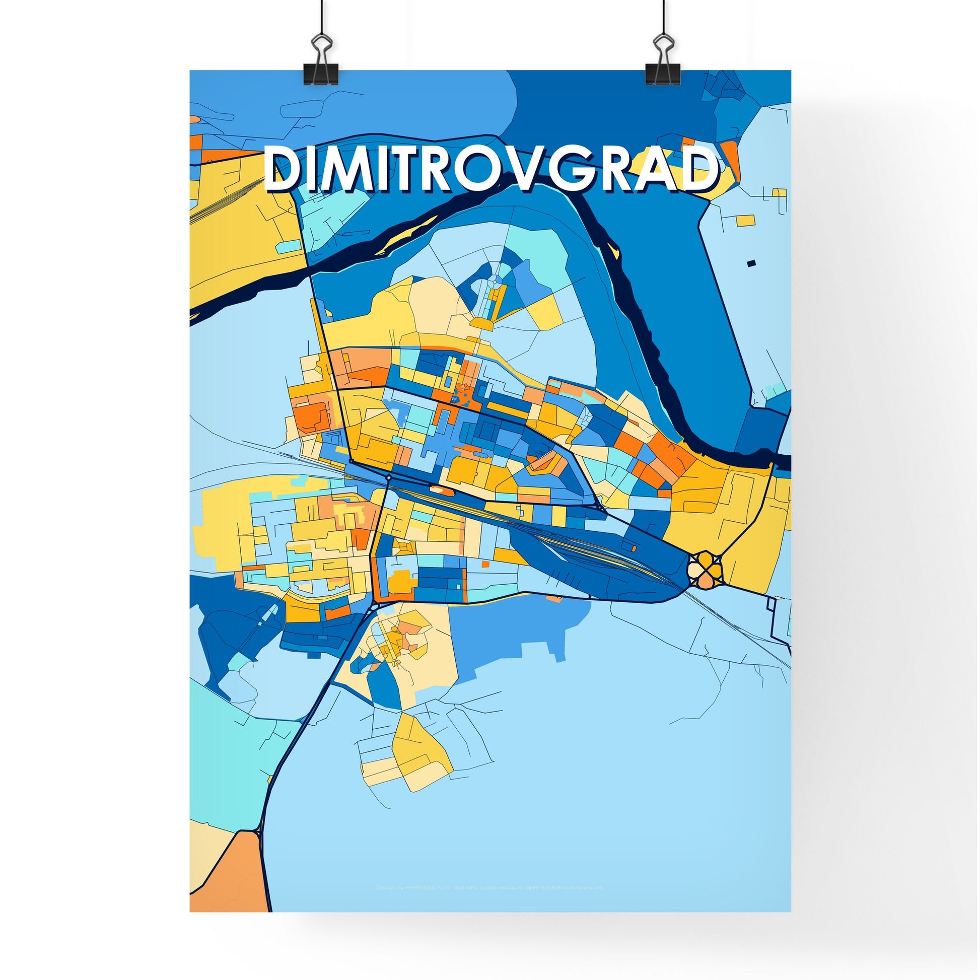 DIMITROVGRAD BULGARIA Vibrant Colorful Art Map Poster Blue Orange