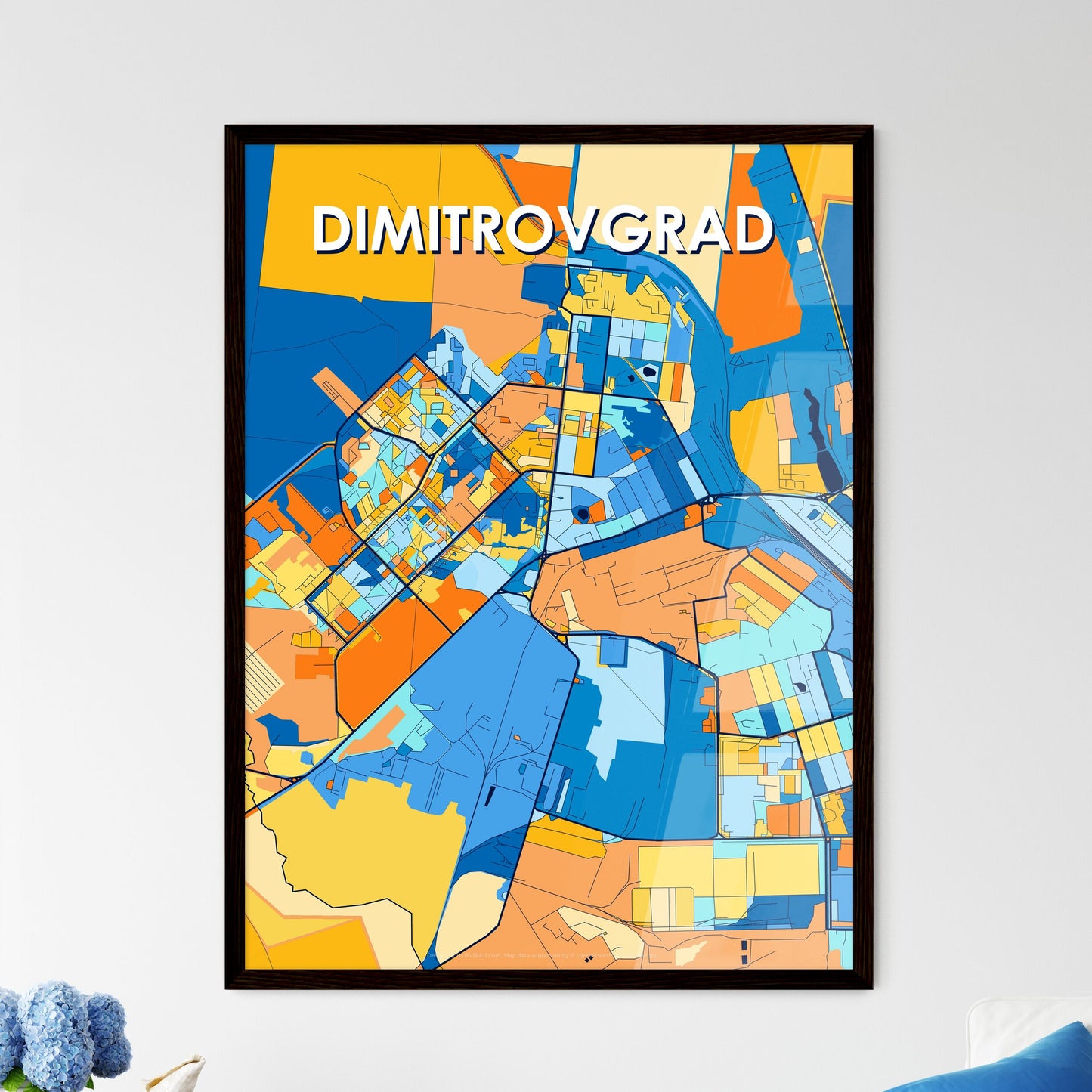 DIMITROVGRAD RUSSIA Vibrant Colorful Art Map Poster Blue Orange