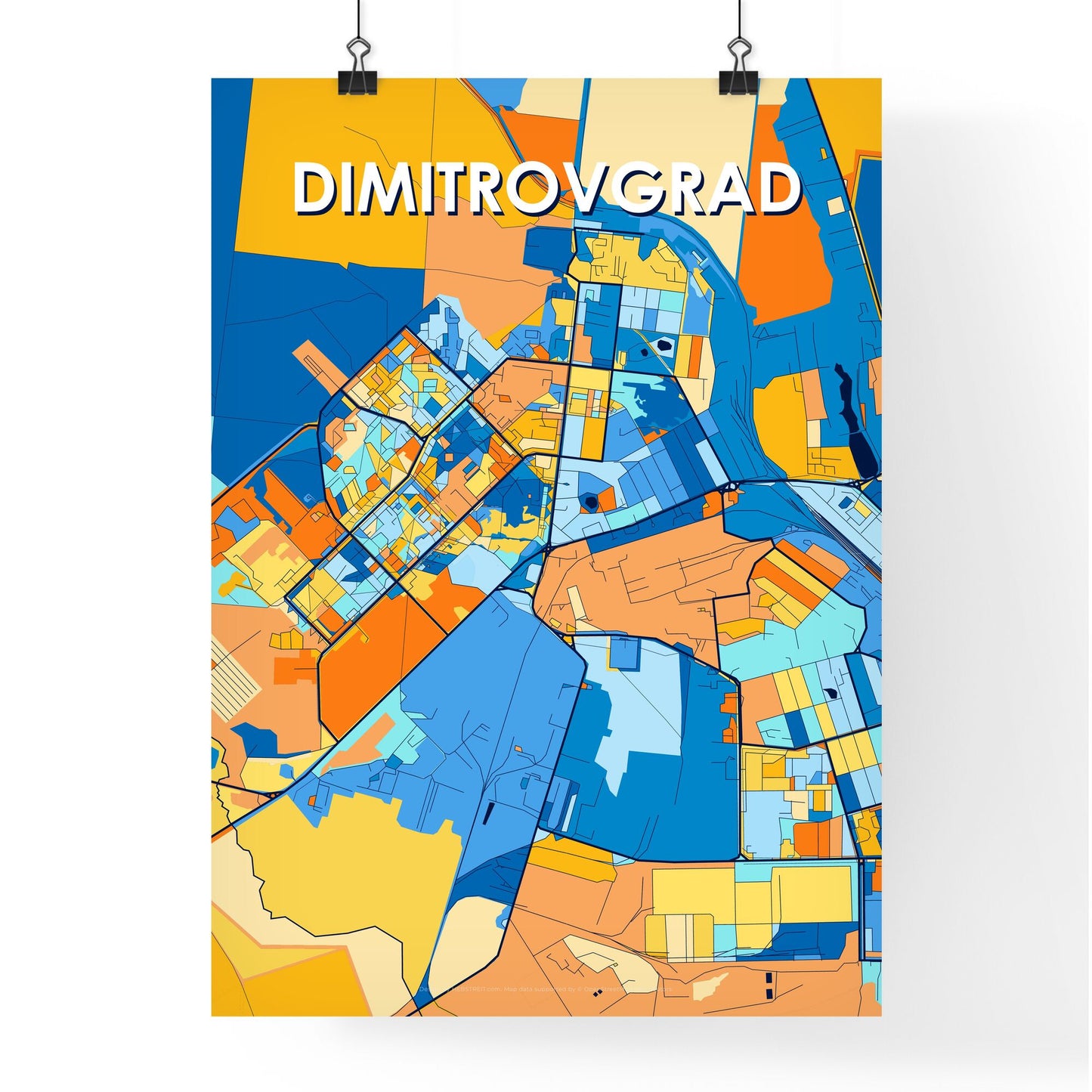 DIMITROVGRAD RUSSIA Vibrant Colorful Art Map Poster Blue Orange