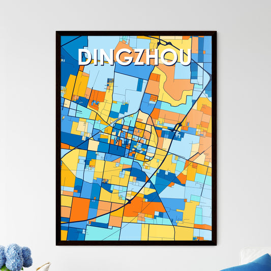 DINGZHOU CHINA Vibrant Colorful Art Map Poster Blue Orange