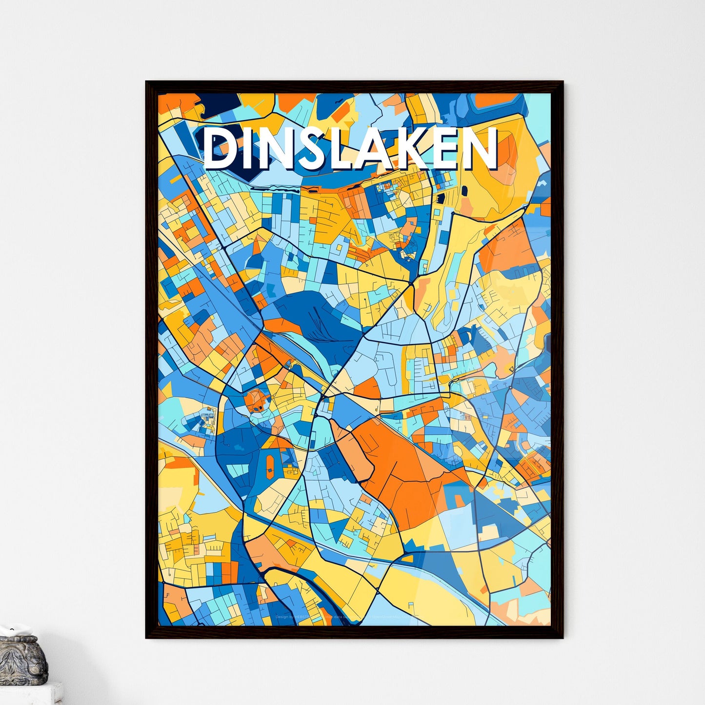 DINSLAKEN GERMANY Vibrant Colorful Art Map Poster Blue Orange