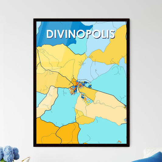 DIVINOPOLIS BRAZIL Vibrant Colorful Art Map Poster Blue Orange