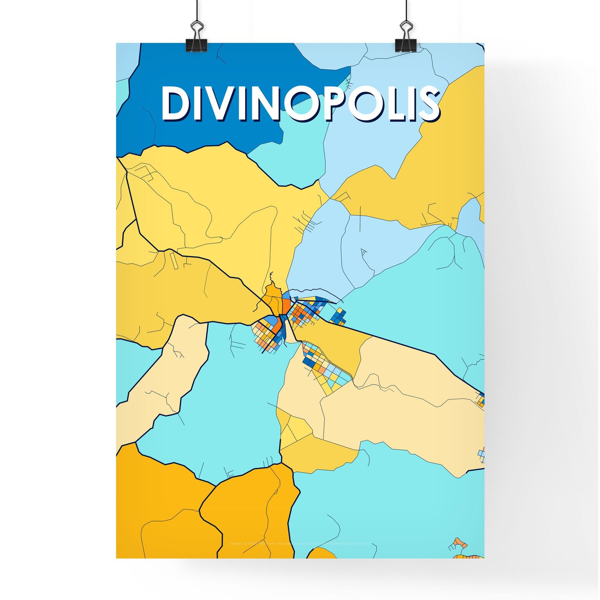 DIVINOPOLIS BRAZIL Vibrant Colorful Art Map Poster Blue Orange