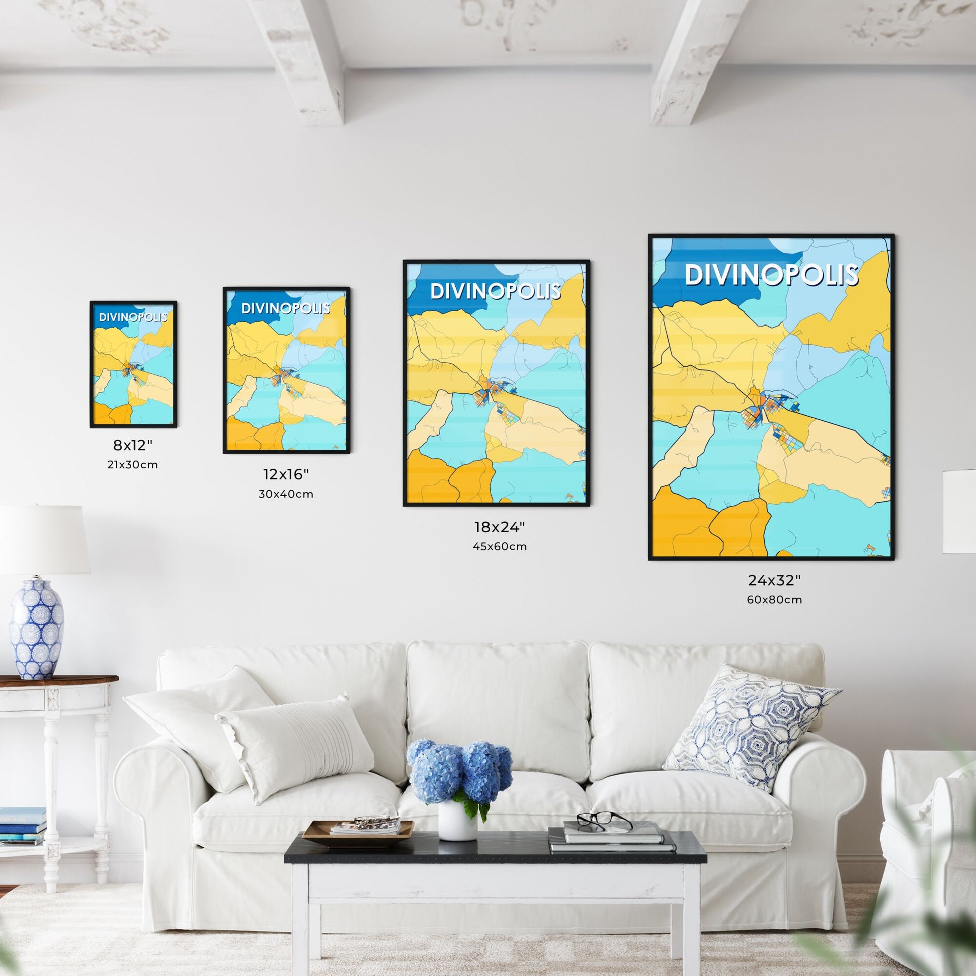 DIVINOPOLIS BRAZIL Vibrant Colorful Art Map Poster Blue Orange