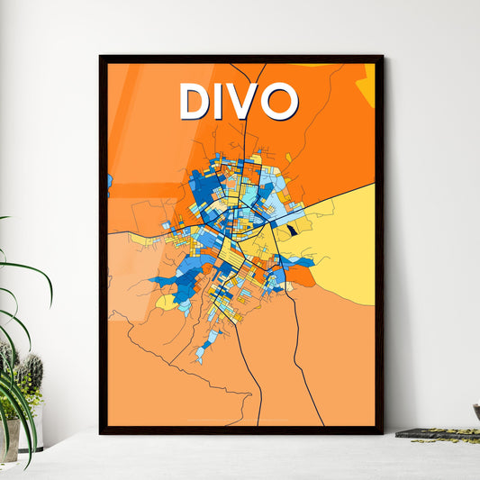 DIVO IVORY COAST Vibrant Colorful Art Map Poster Blue Orange