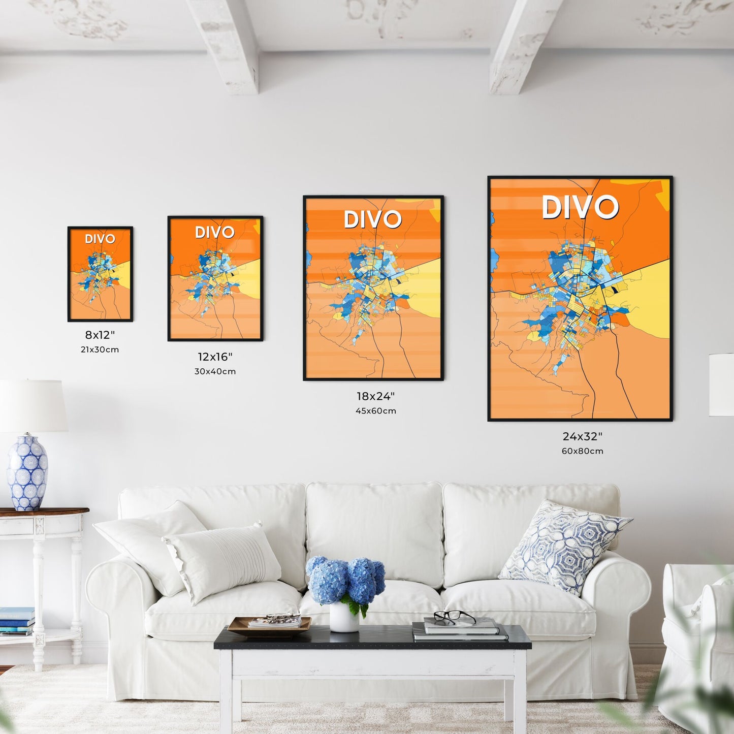 DIVO IVORY COAST Vibrant Colorful Art Map Poster Blue Orange