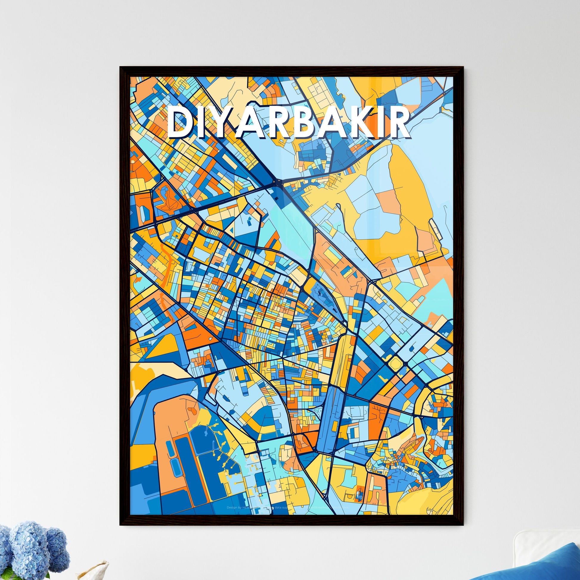 DIYARBAKIR TURKEY Vibrant Colorful Art Map Poster Blue Orange